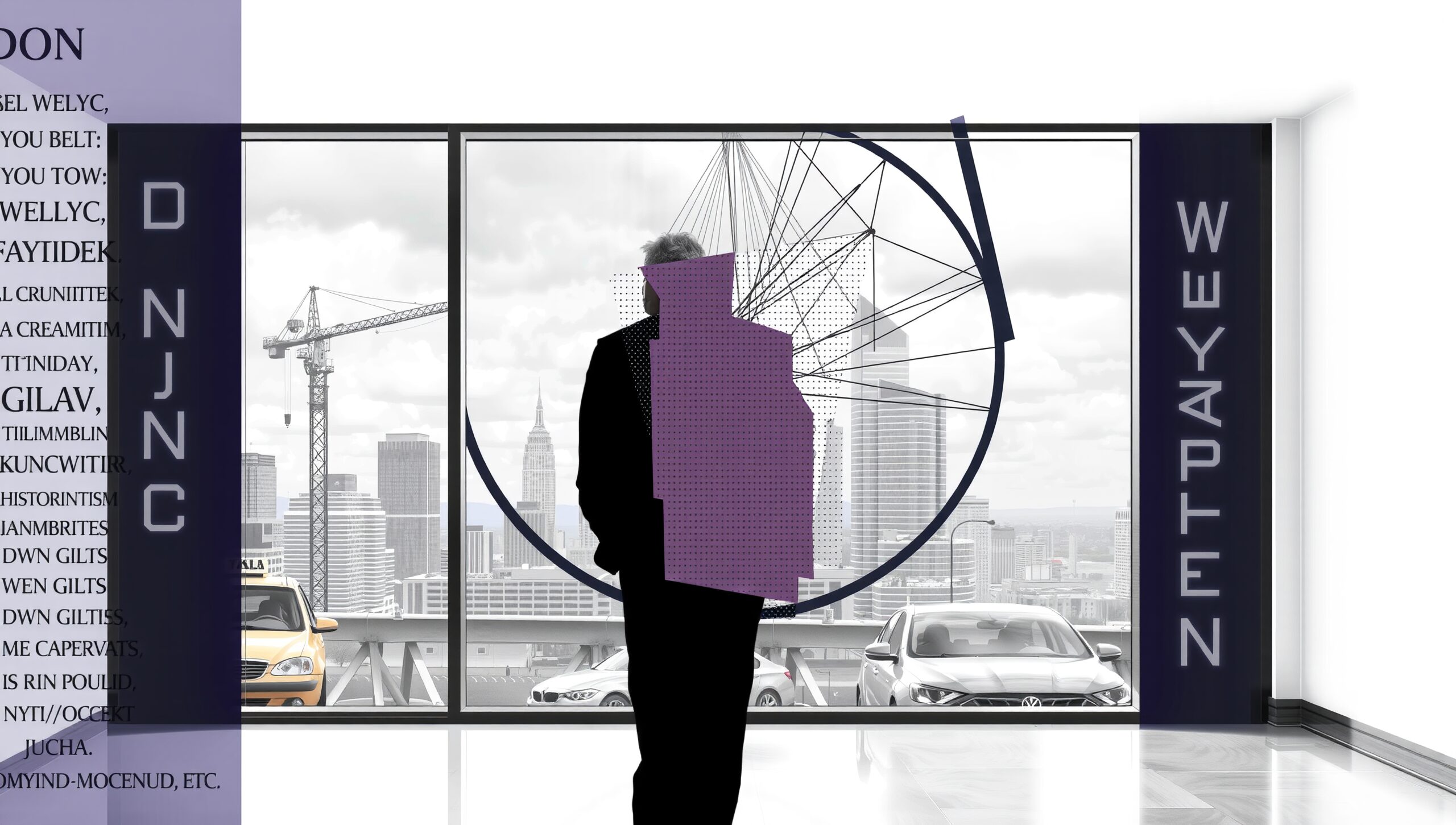 Urban Silhouette with Geometric Overlay