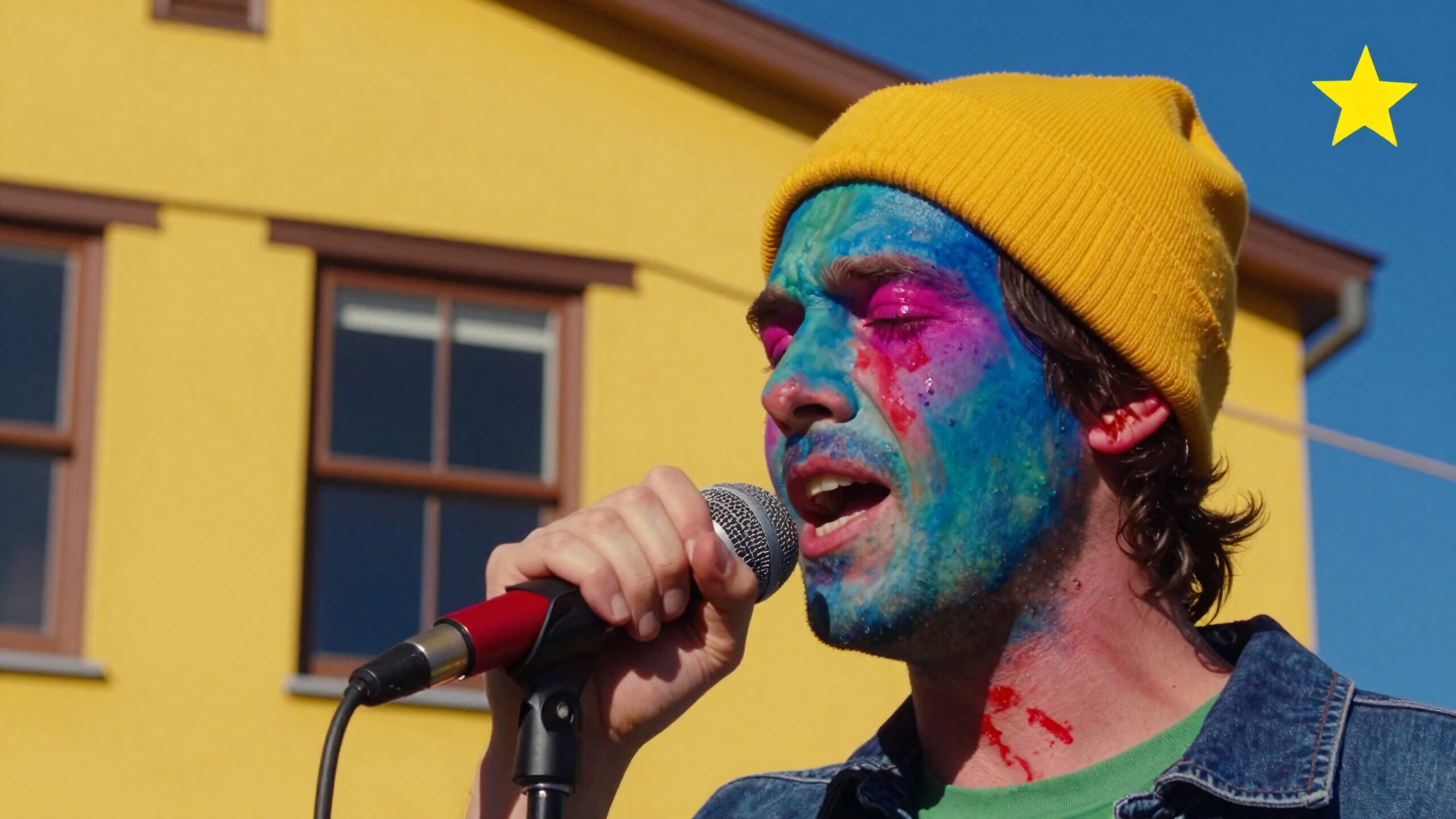 Colorful Street Performer Sings