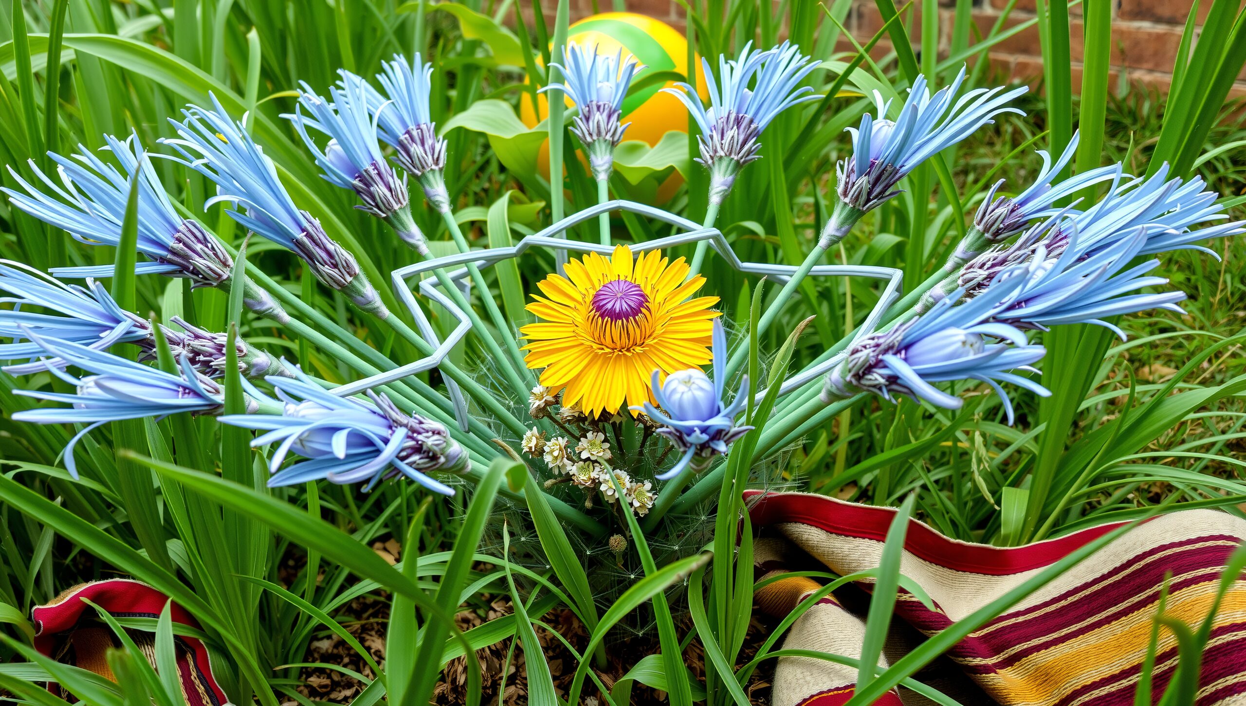 Artificial Flowers in Green Garden