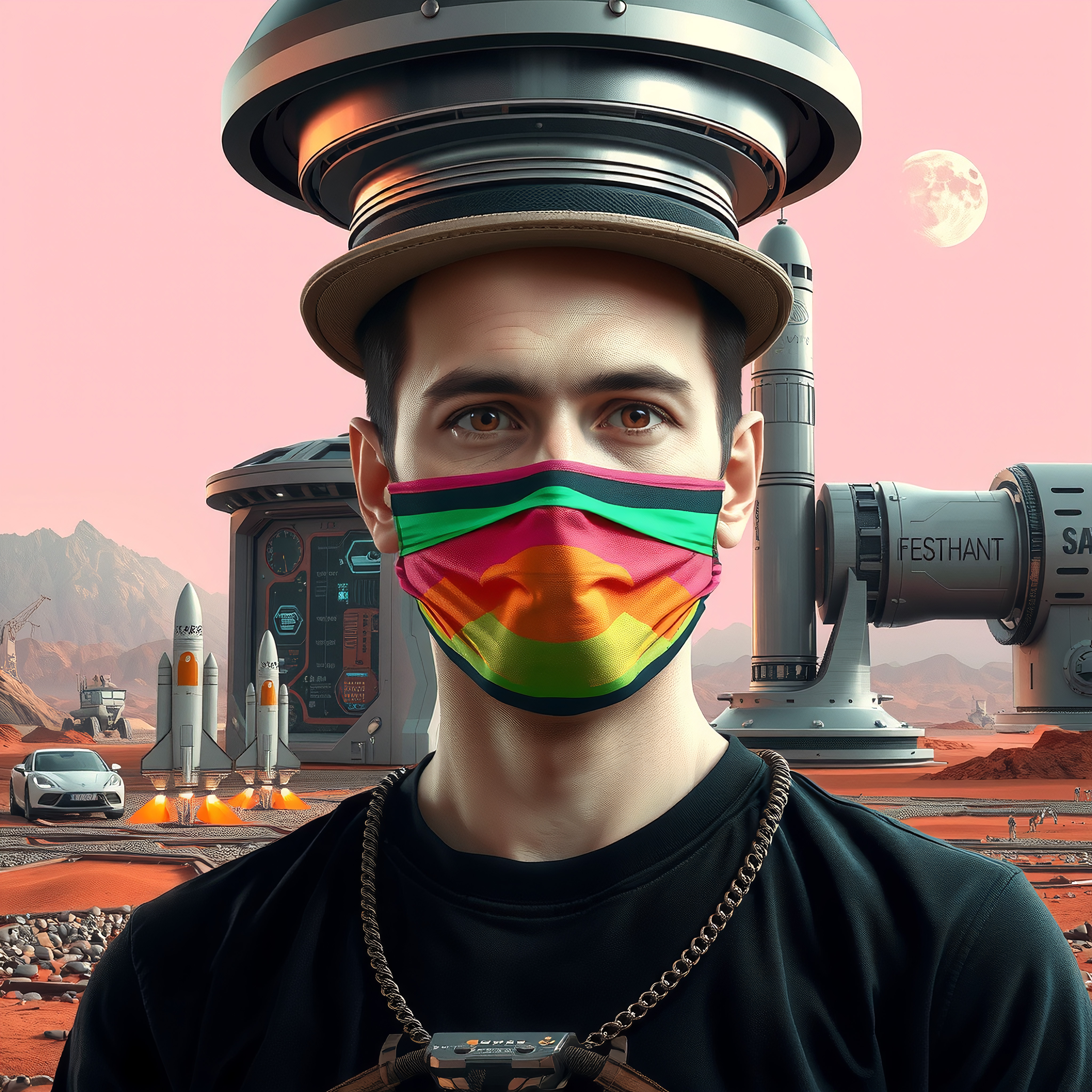 Futuristic Martian Explorer with Advanced Headgear