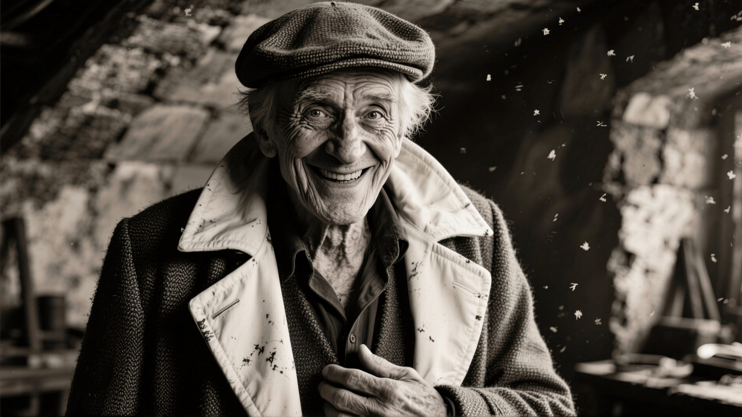 Joyful Elder in Rustic Setting