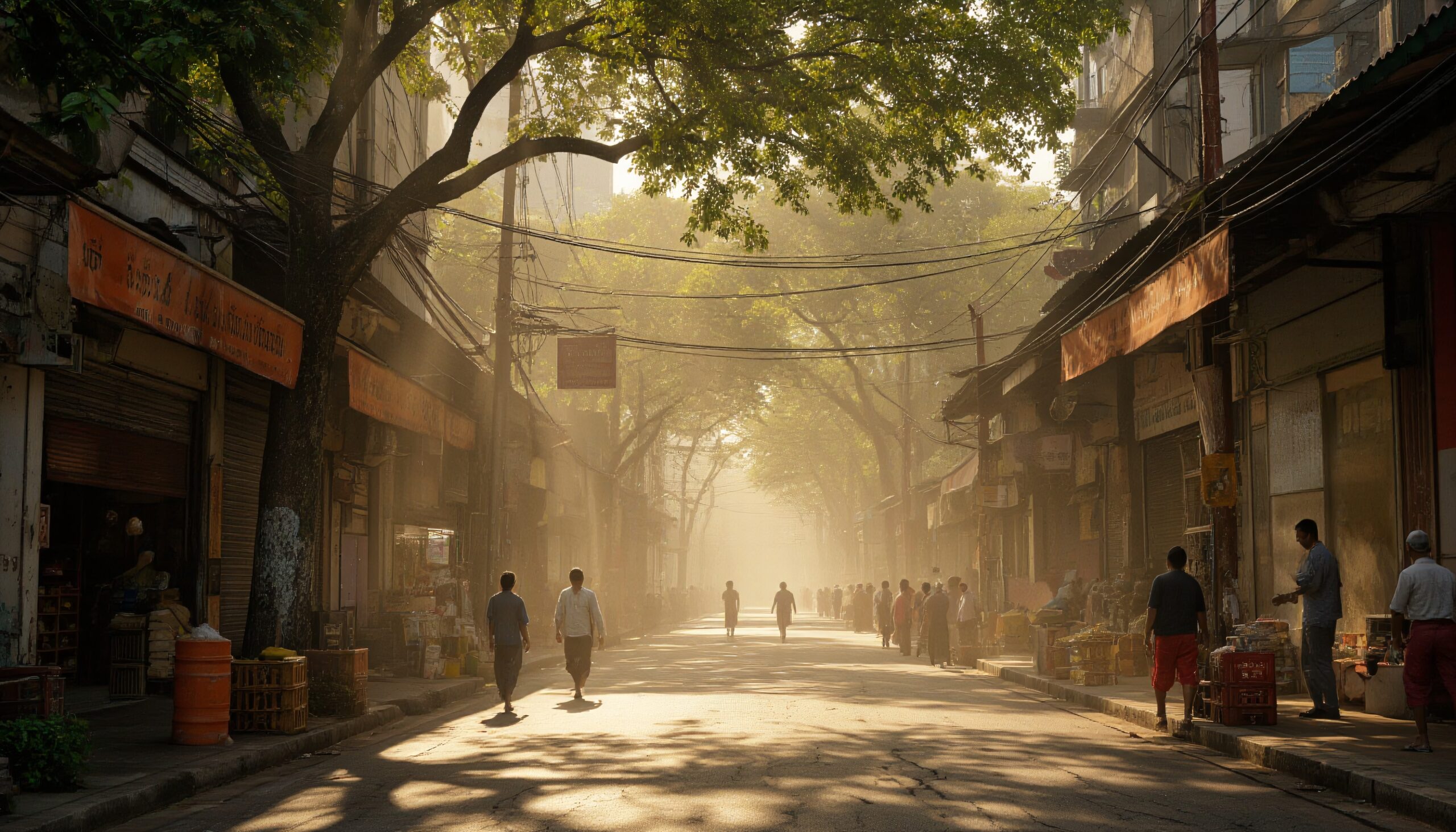 Quiet Morning in Bustling Street