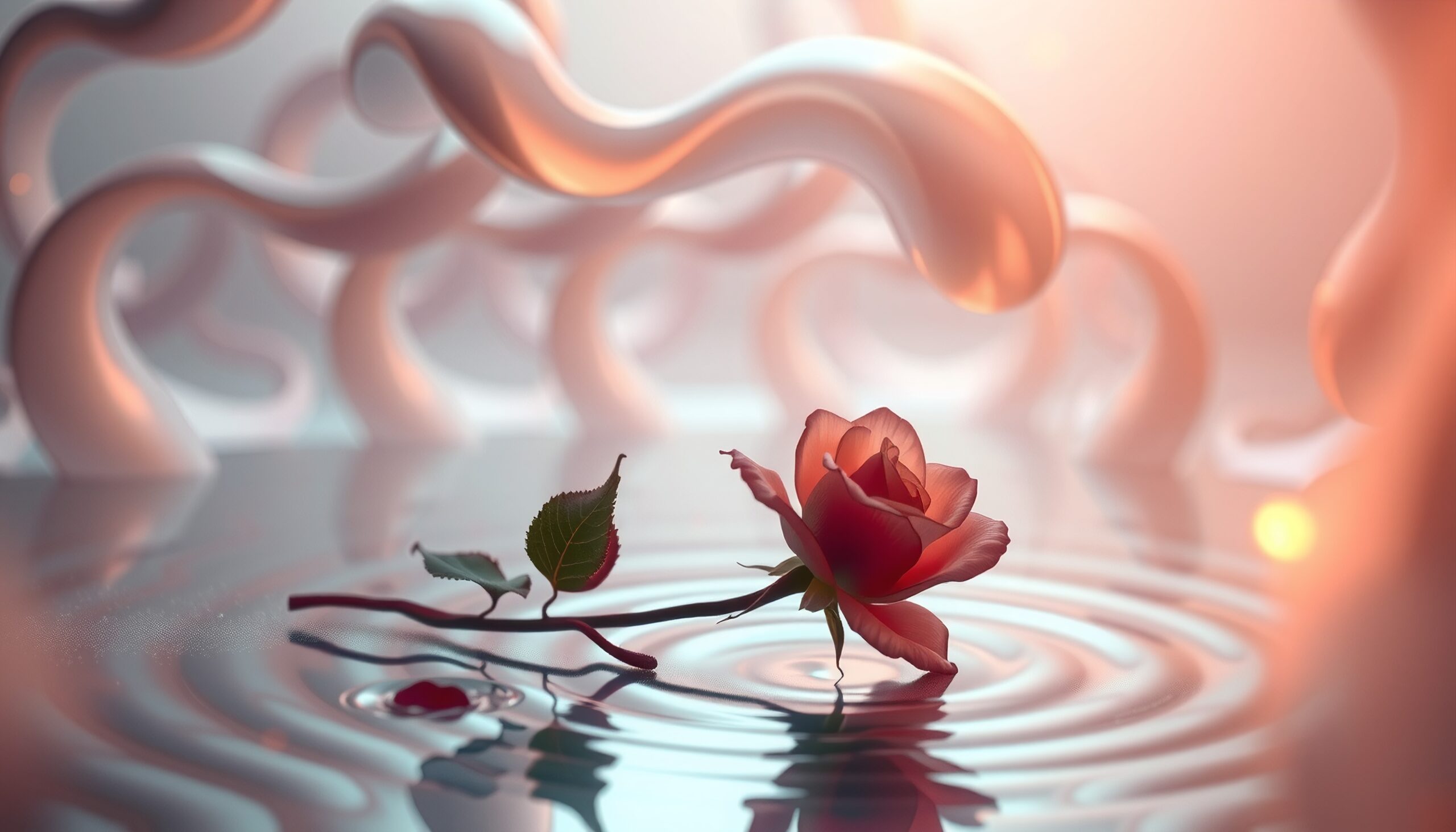 Rose Floating on Water Ripples