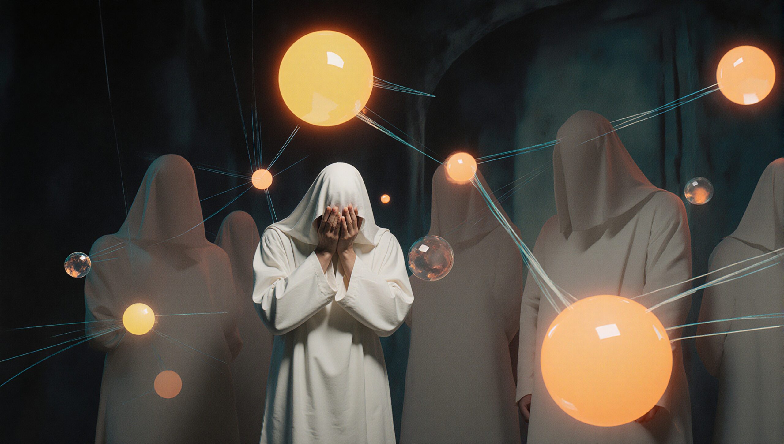 Mysterious Figures with Glowing Orbs