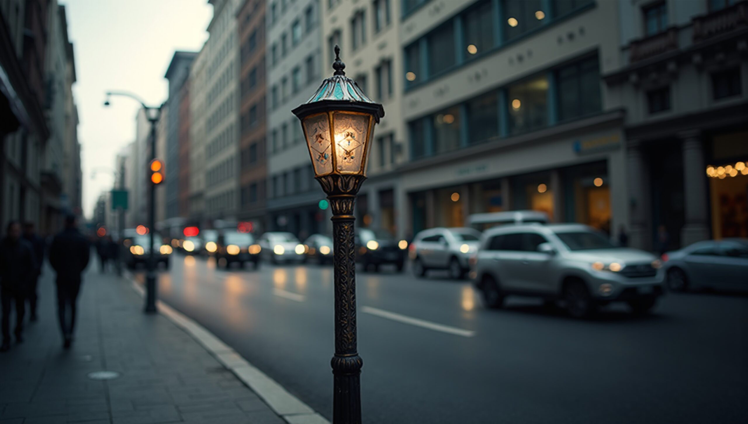 Cityscape with Vintage Streetlight