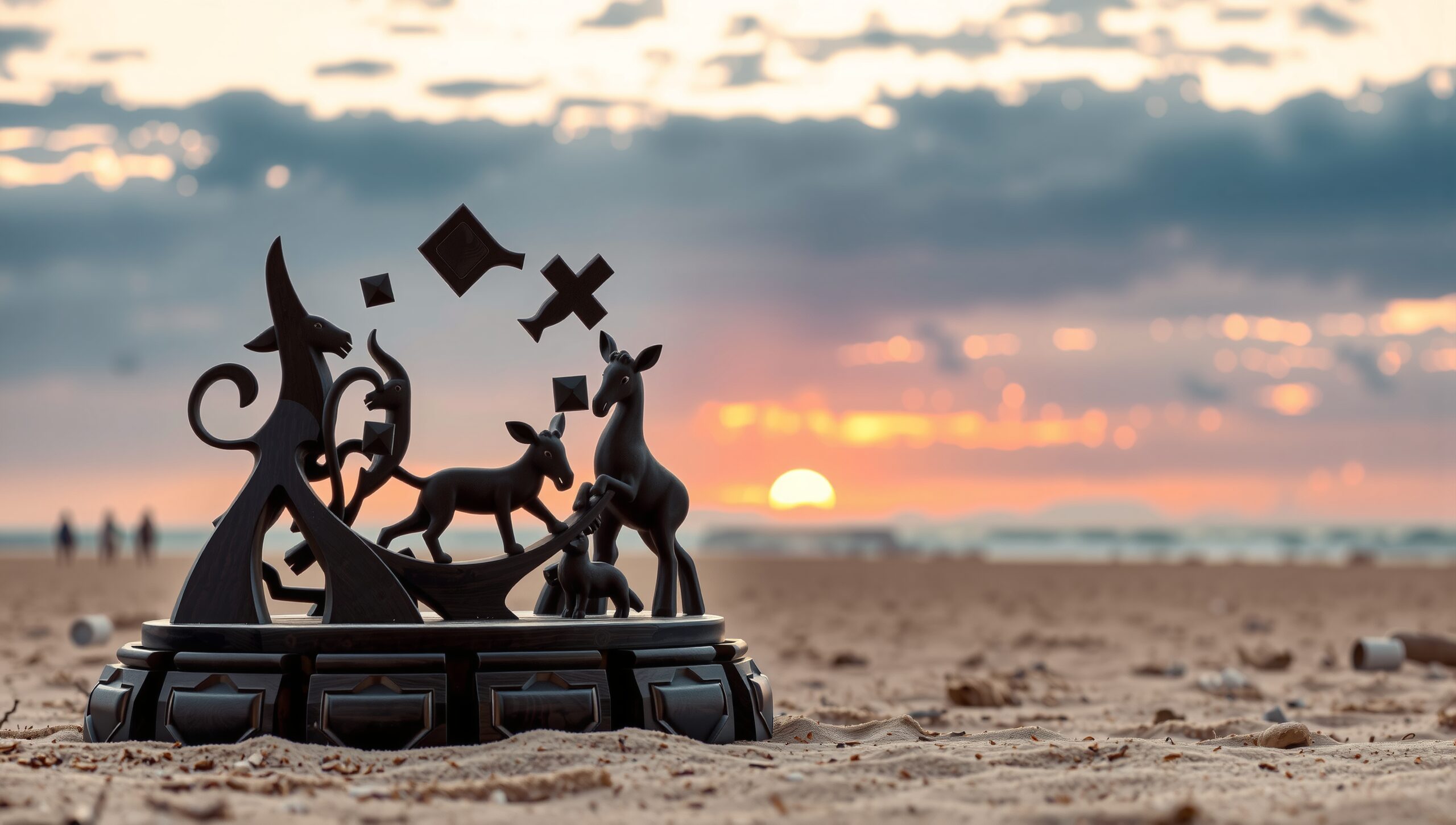Sculpture at Sunset on Beach