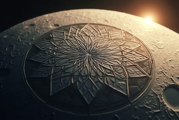 A celestial body with an intricately etched mandala pattern, illuminated by a warm light.