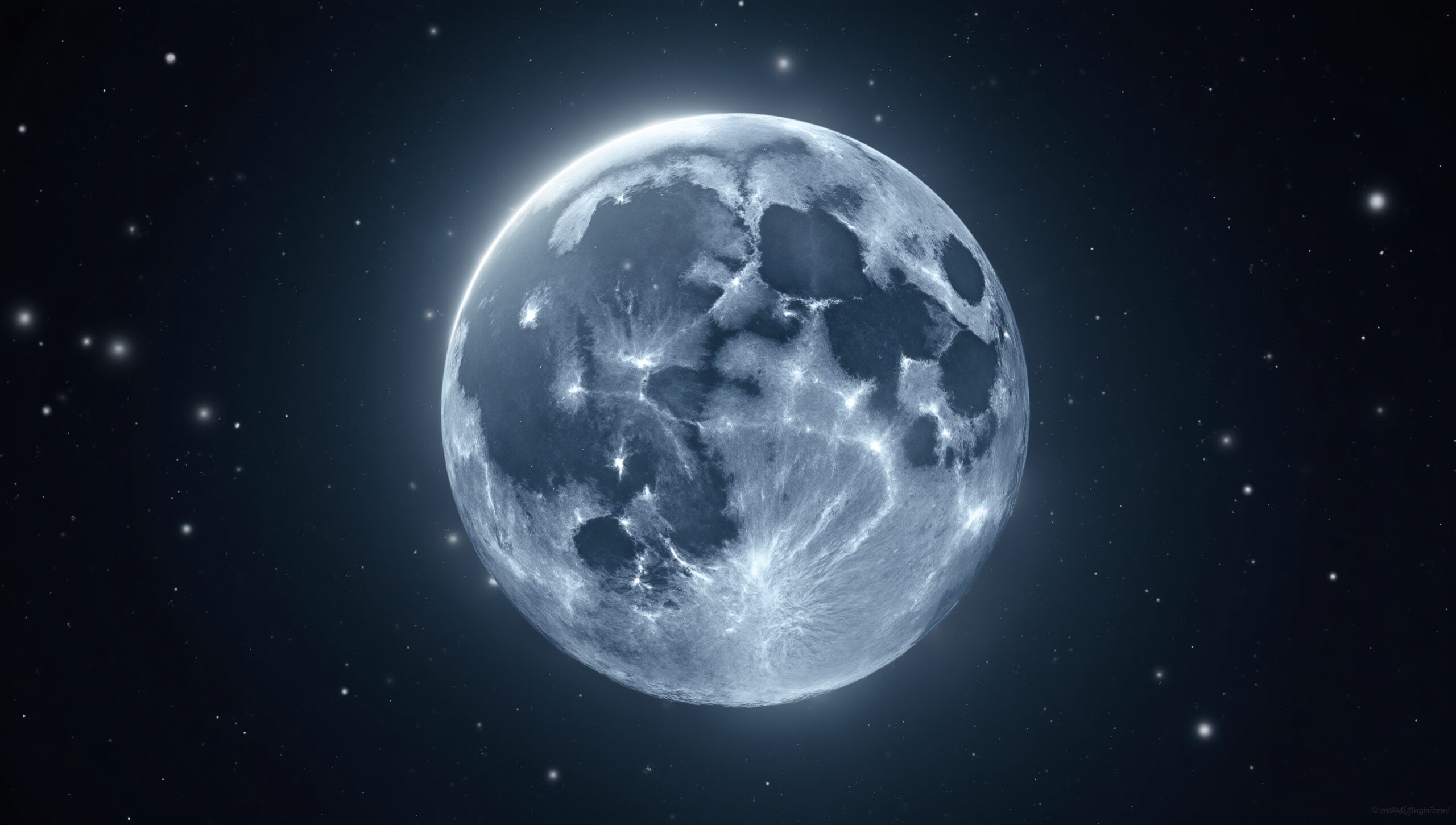 Illuminated Moon in Starry Space