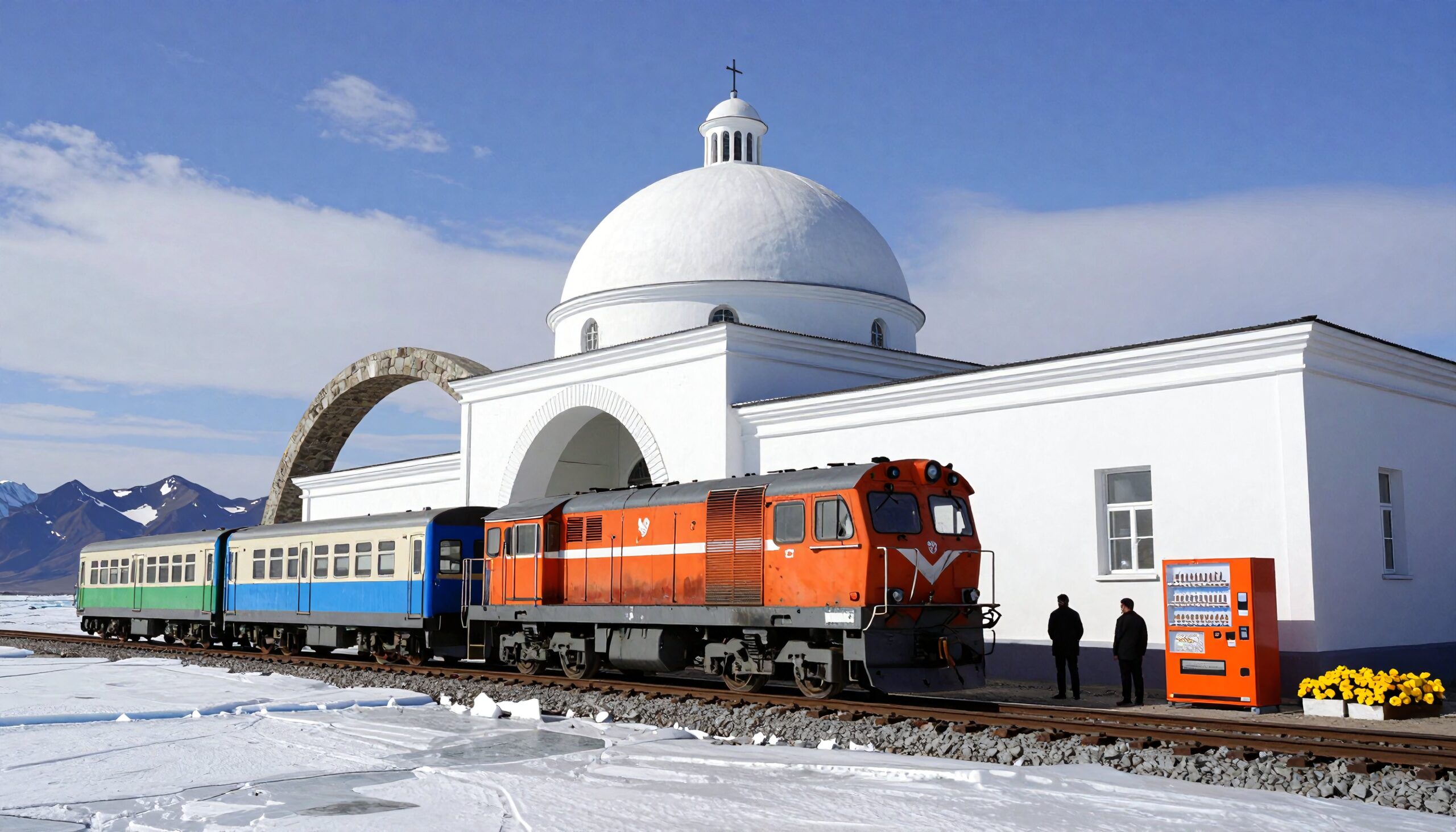 Lone Train in Snowy Landscape