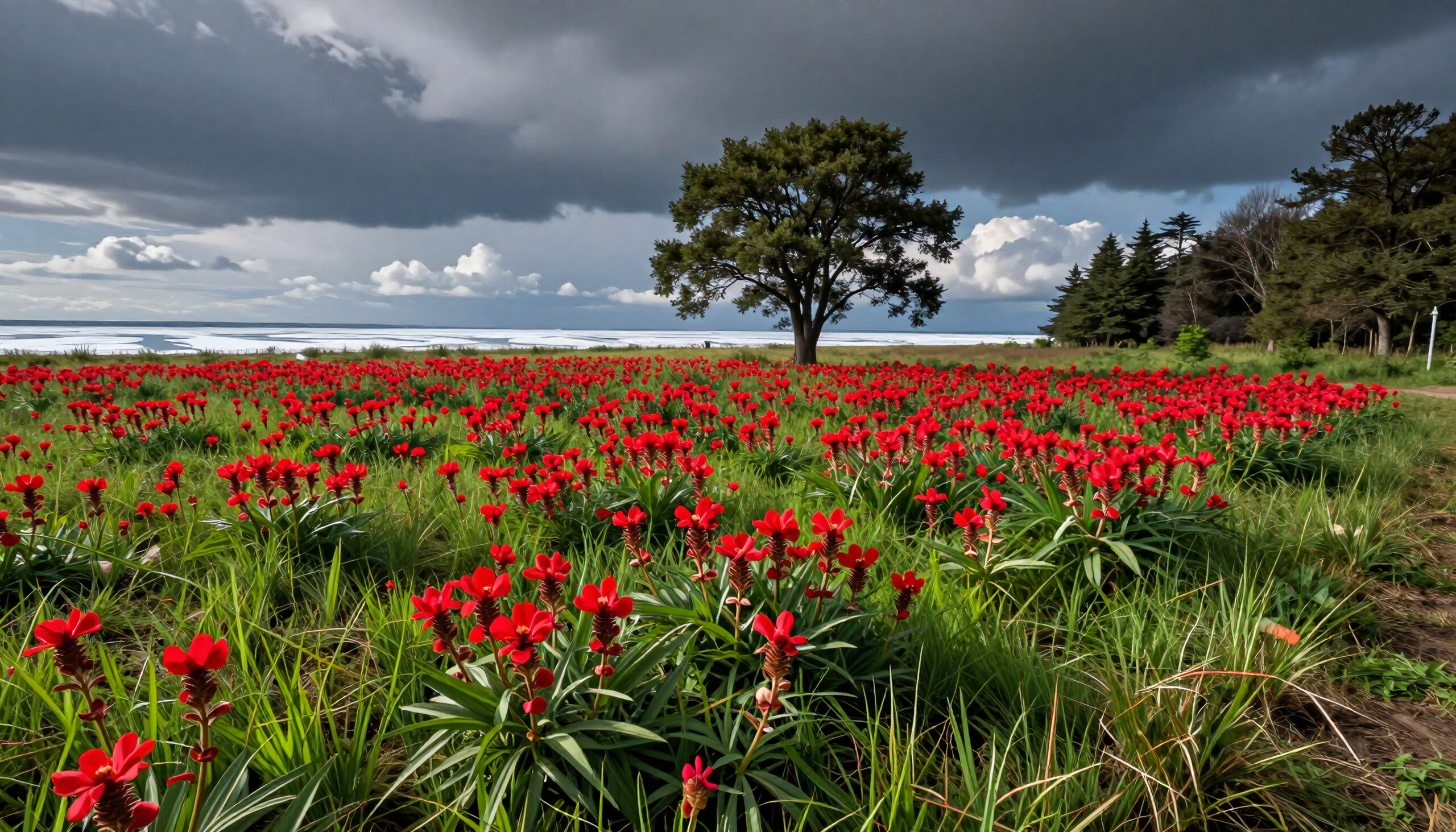 Storm Over Red Blooms