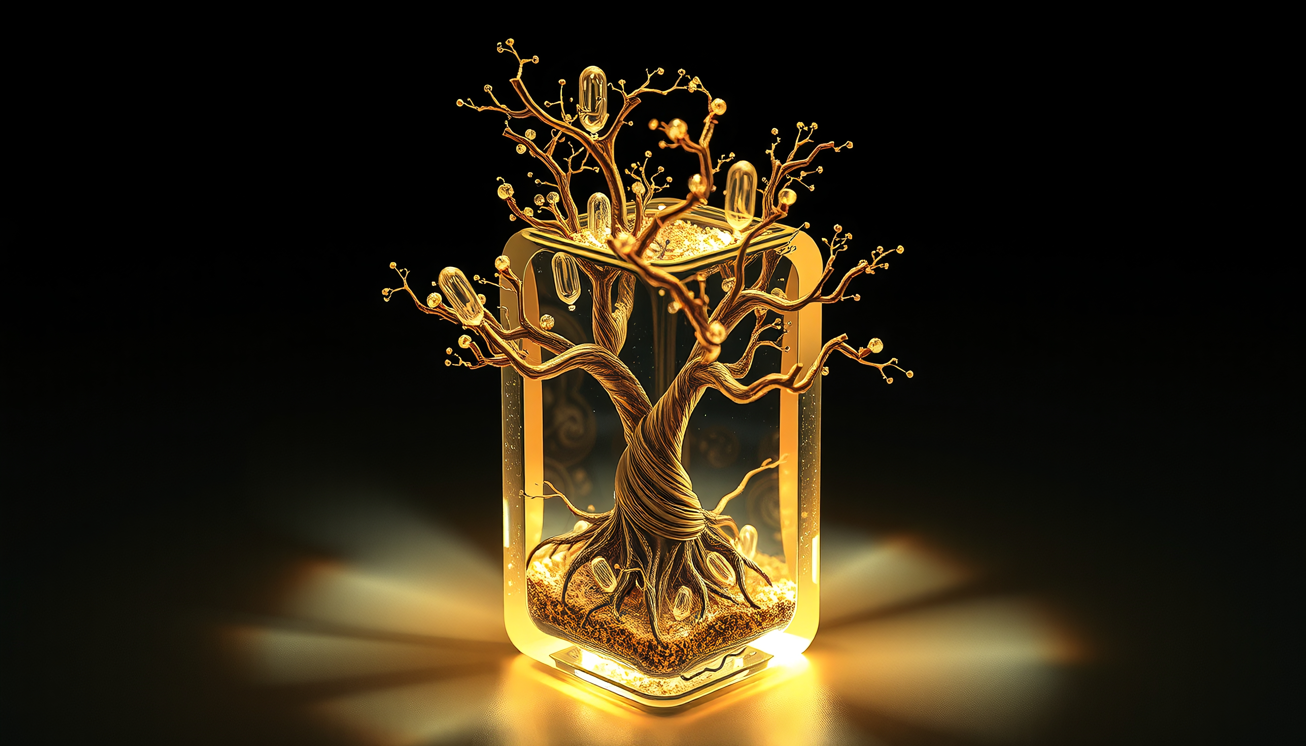 Golden Tree in Glass Case