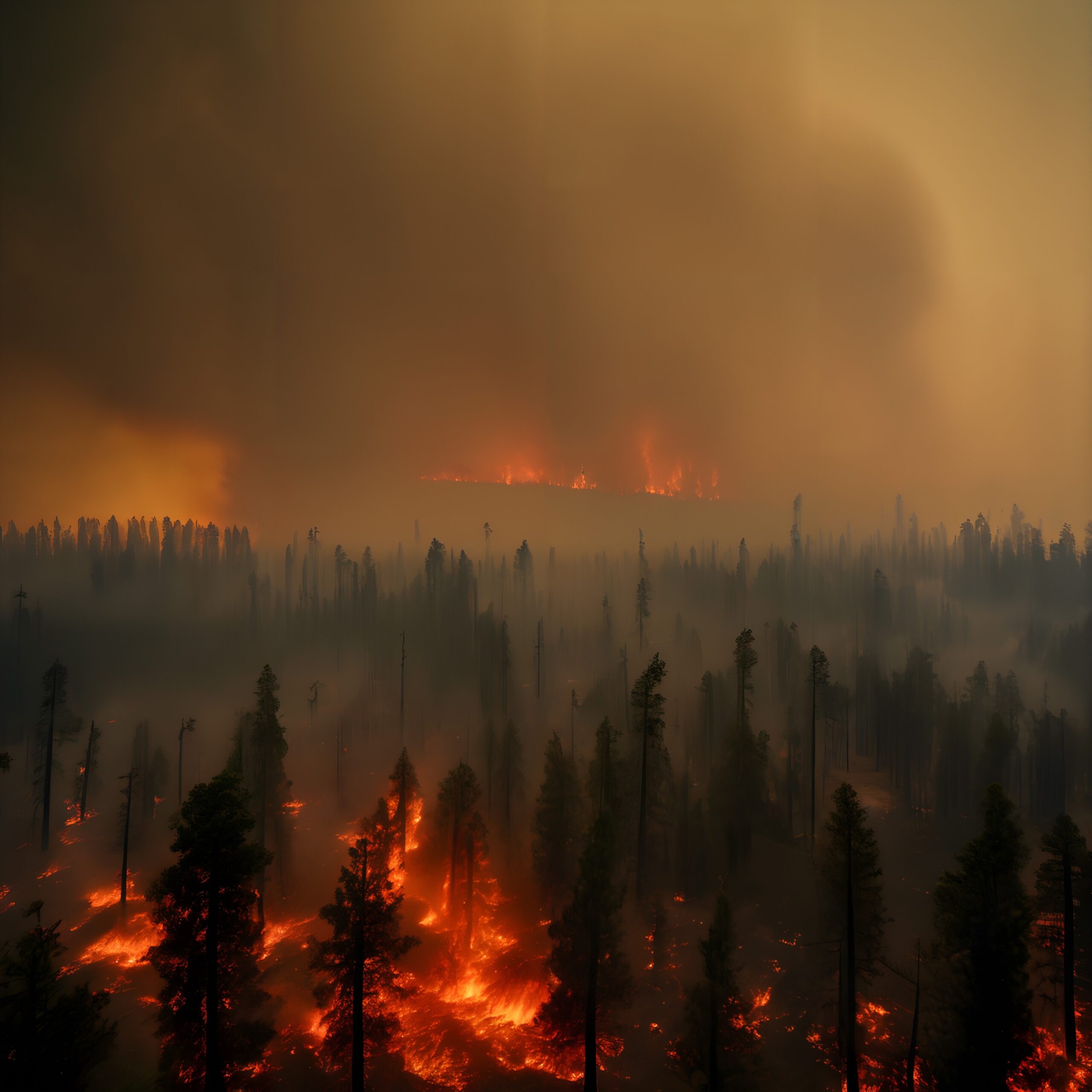 Raging Wildfire Engulfs Forest Landscape