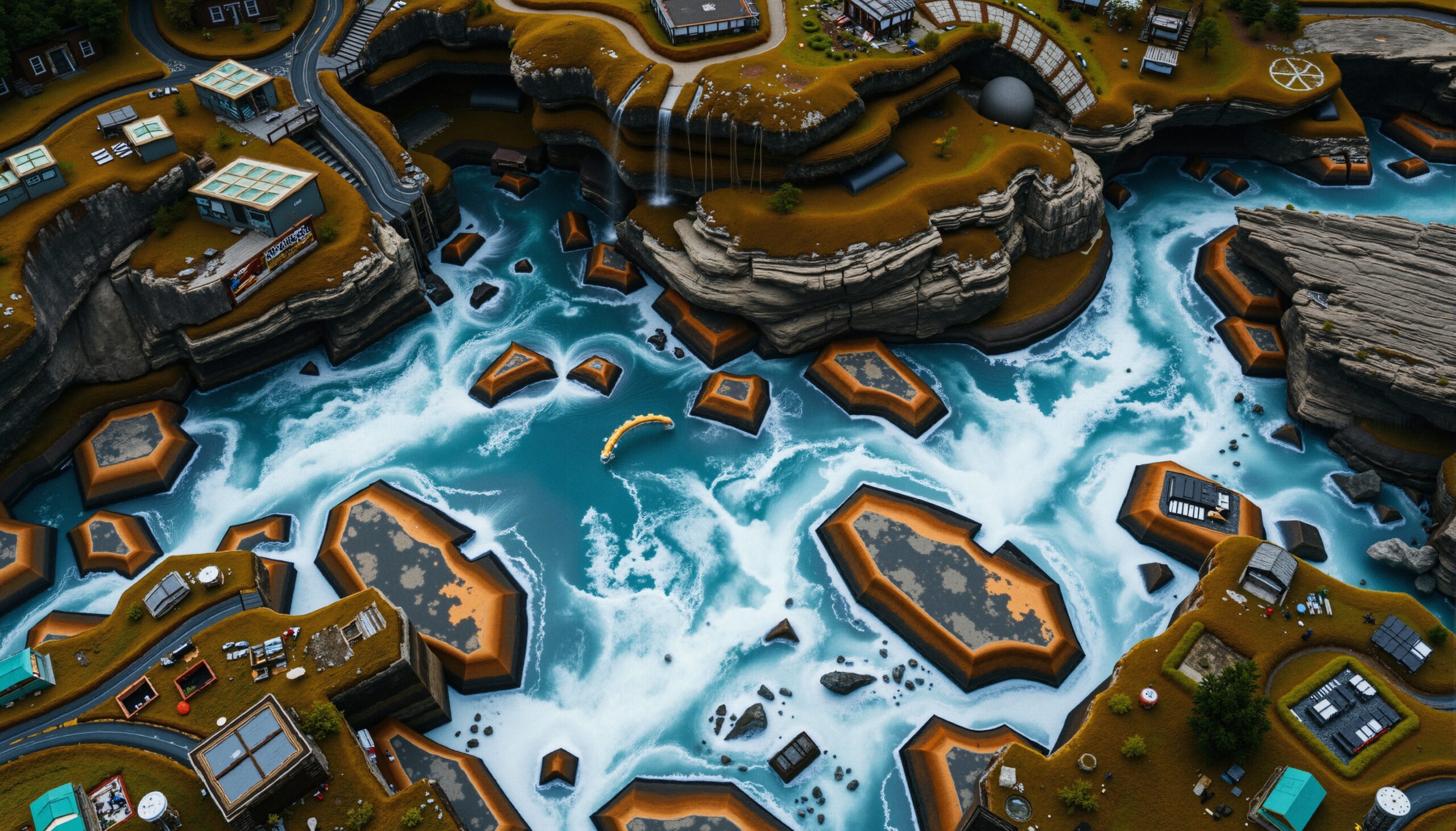 Futuristic River Landscape with Platforms