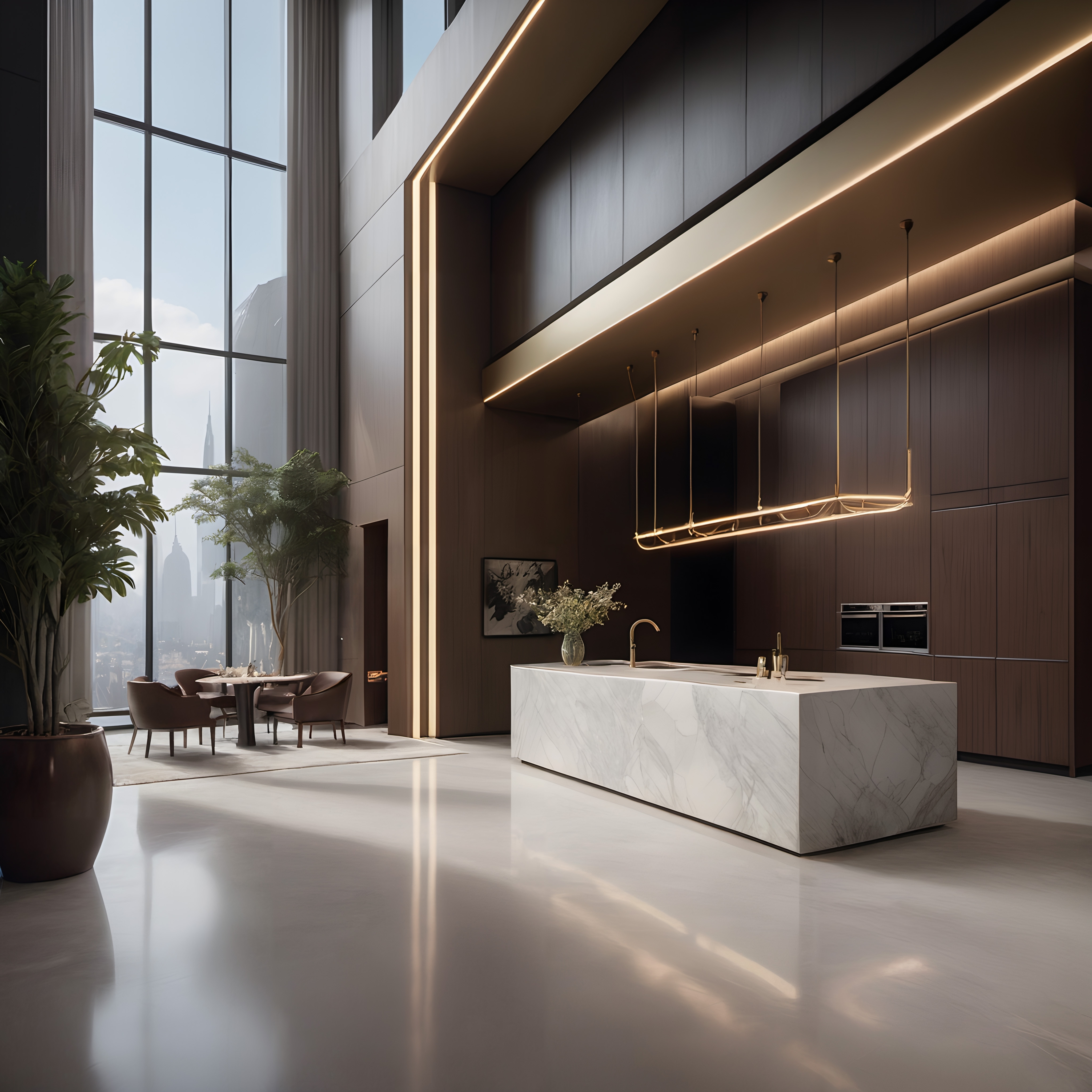 Luxury Modern Kitchen Overlooking City