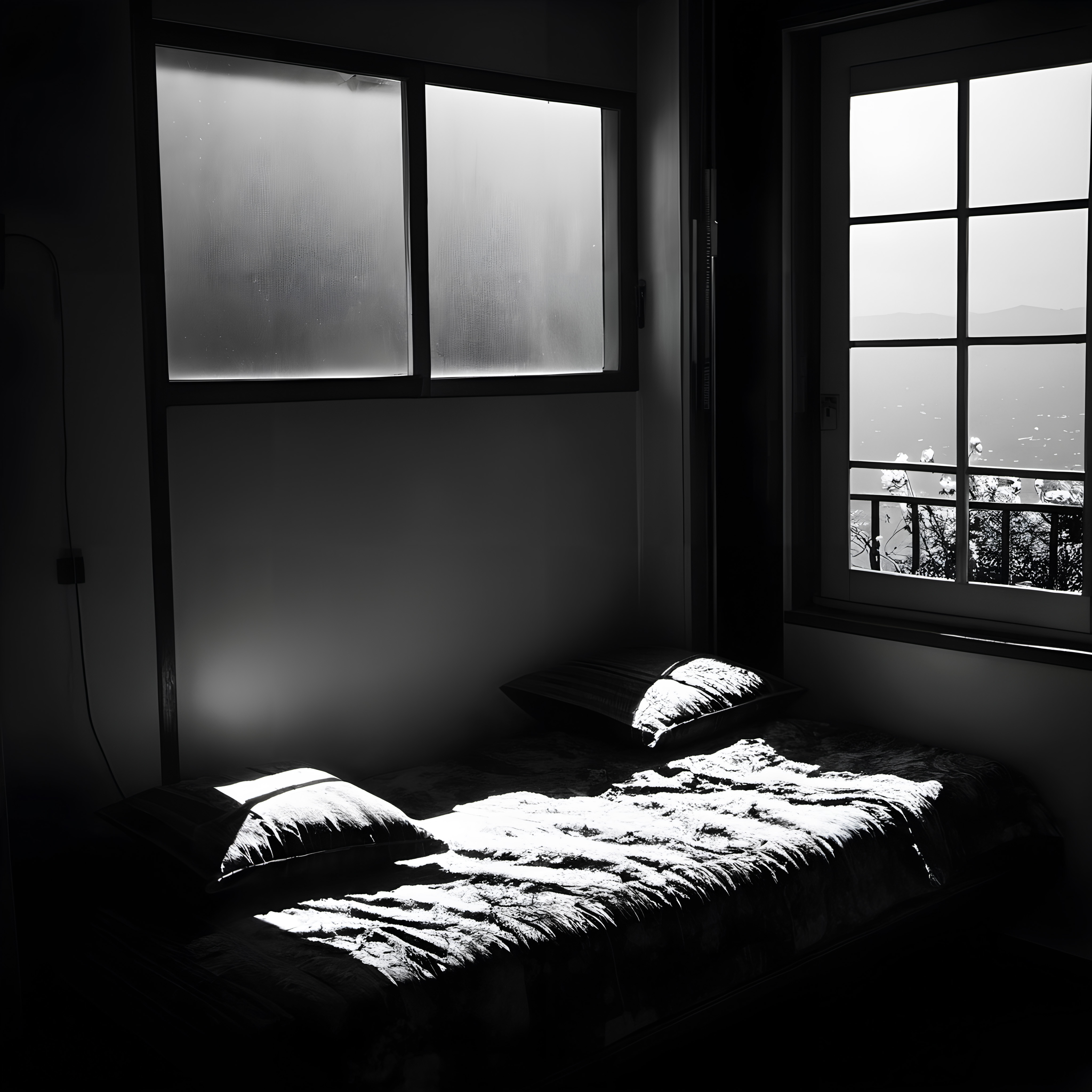 Monochrome Bedroom with Sunlit Bed