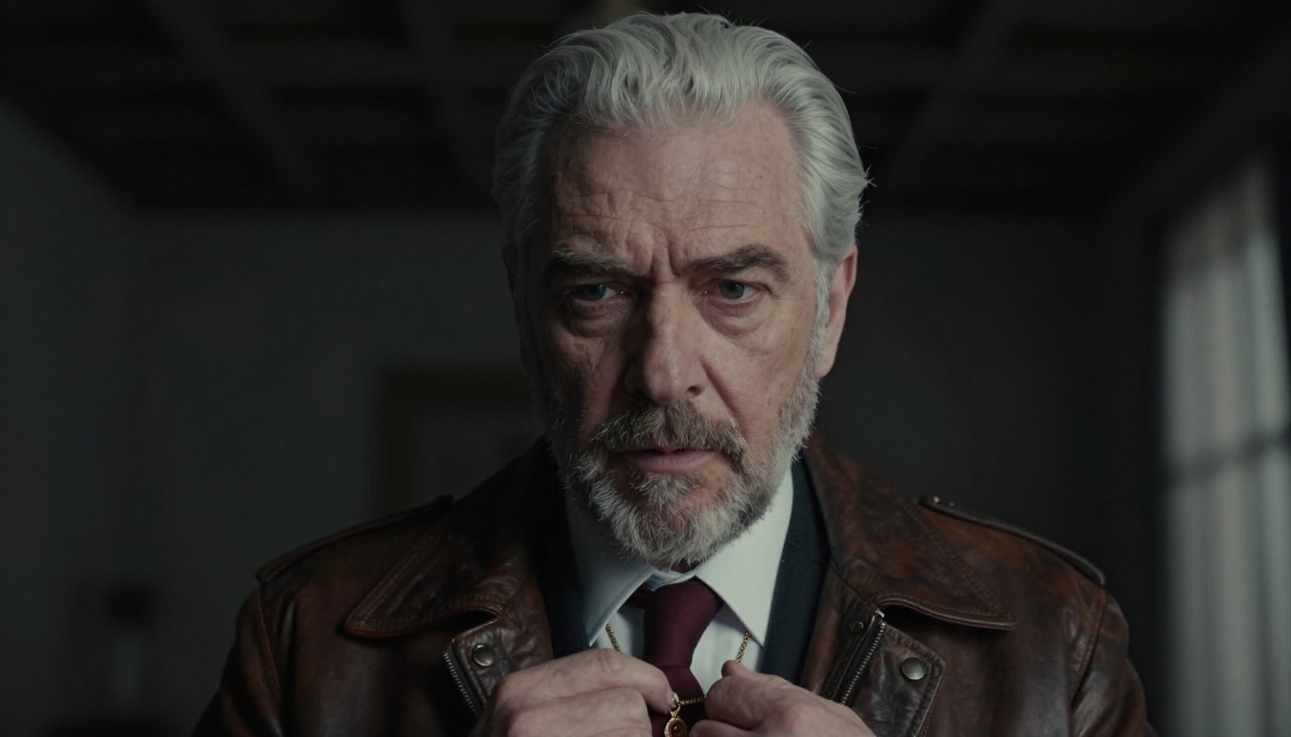 Contemplative Man in Leather Jacket