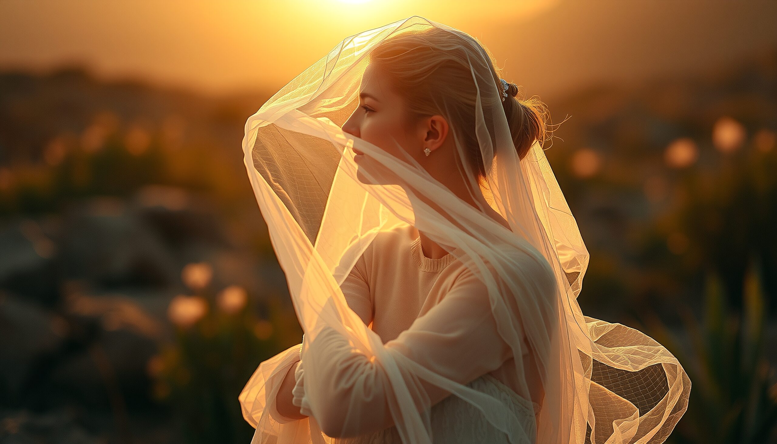 Sunlit Woman Veiled in Serenity