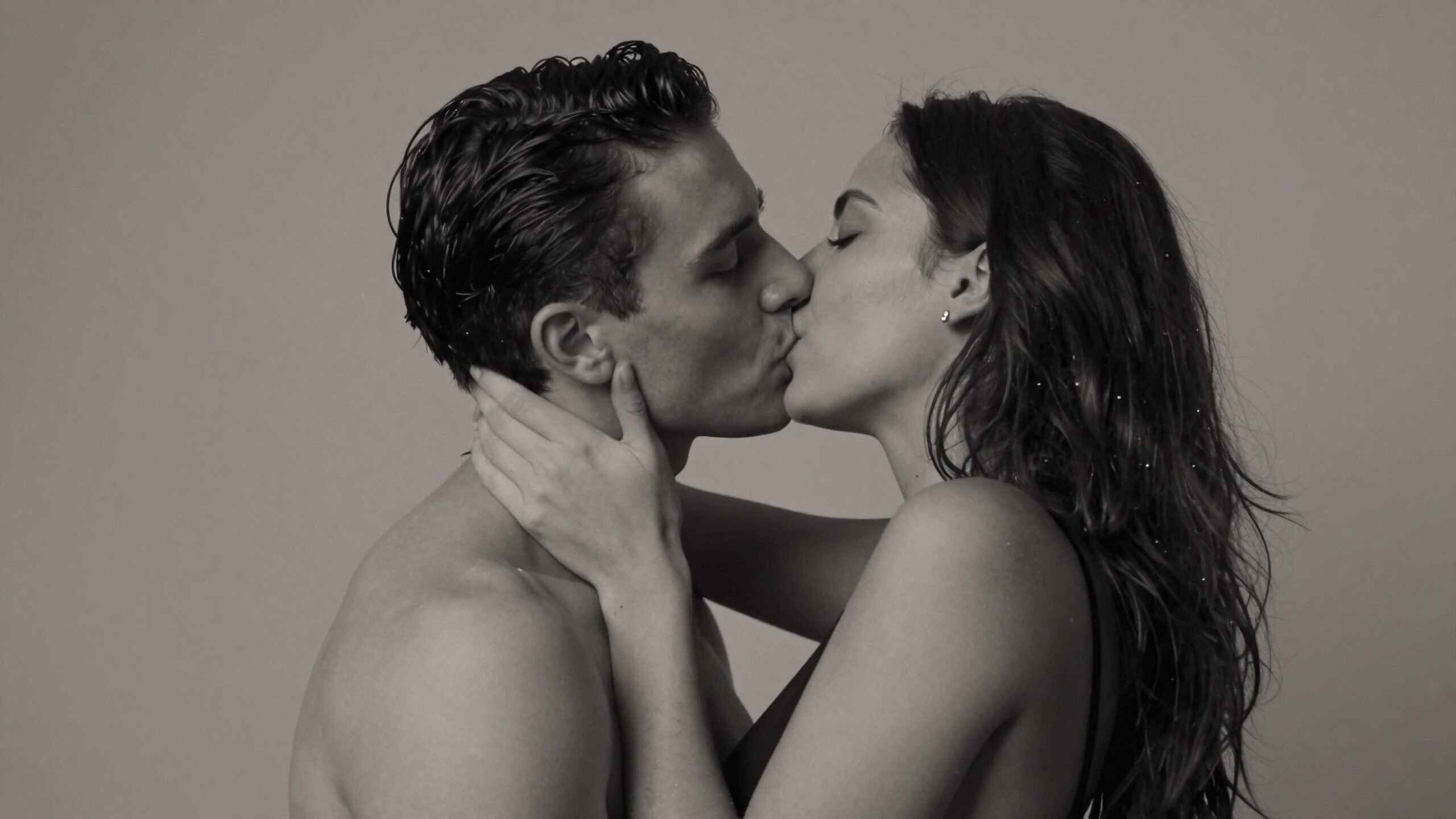 Romantic Black and White Kiss