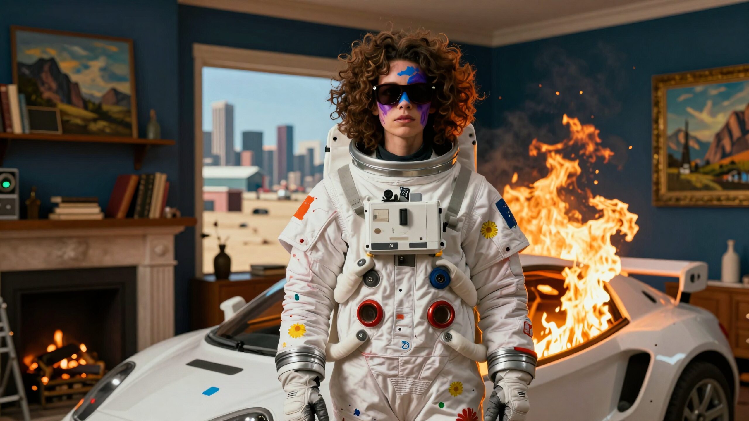 Surreal Astronaut in Fiery Scene