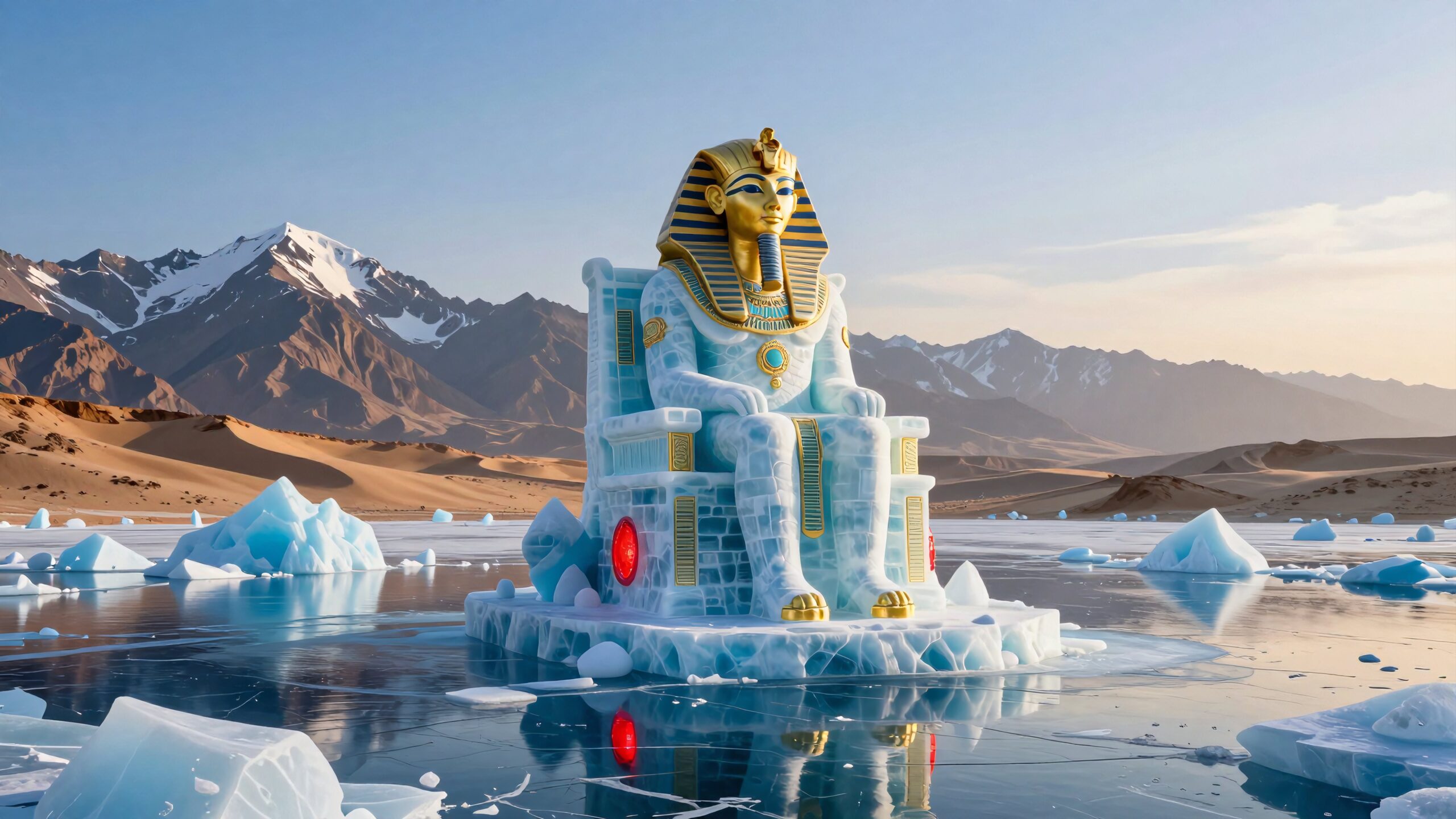 Pharaoh On Icy Desert Throne