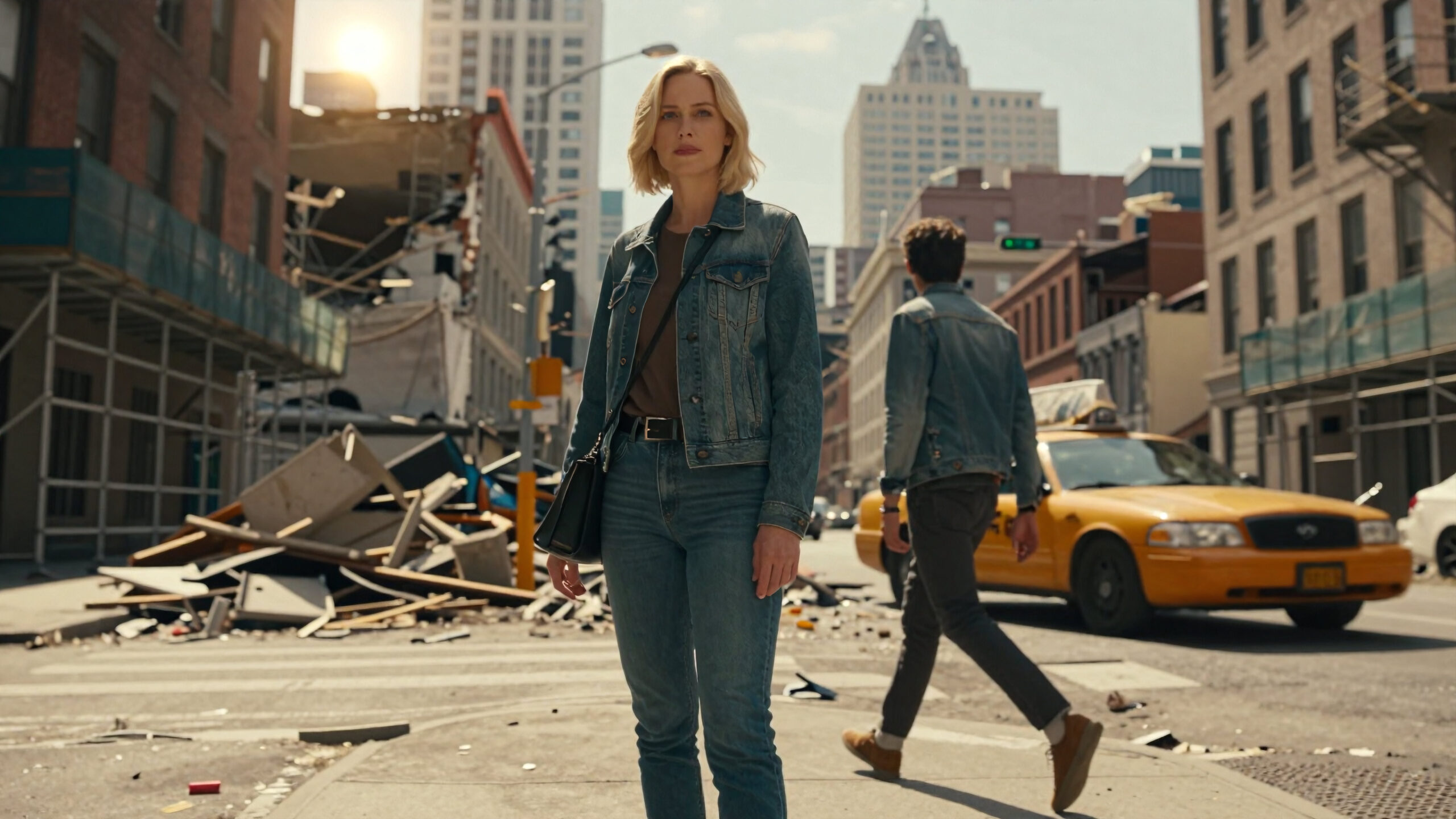 Resilient Woman Amidst Urban Ruins