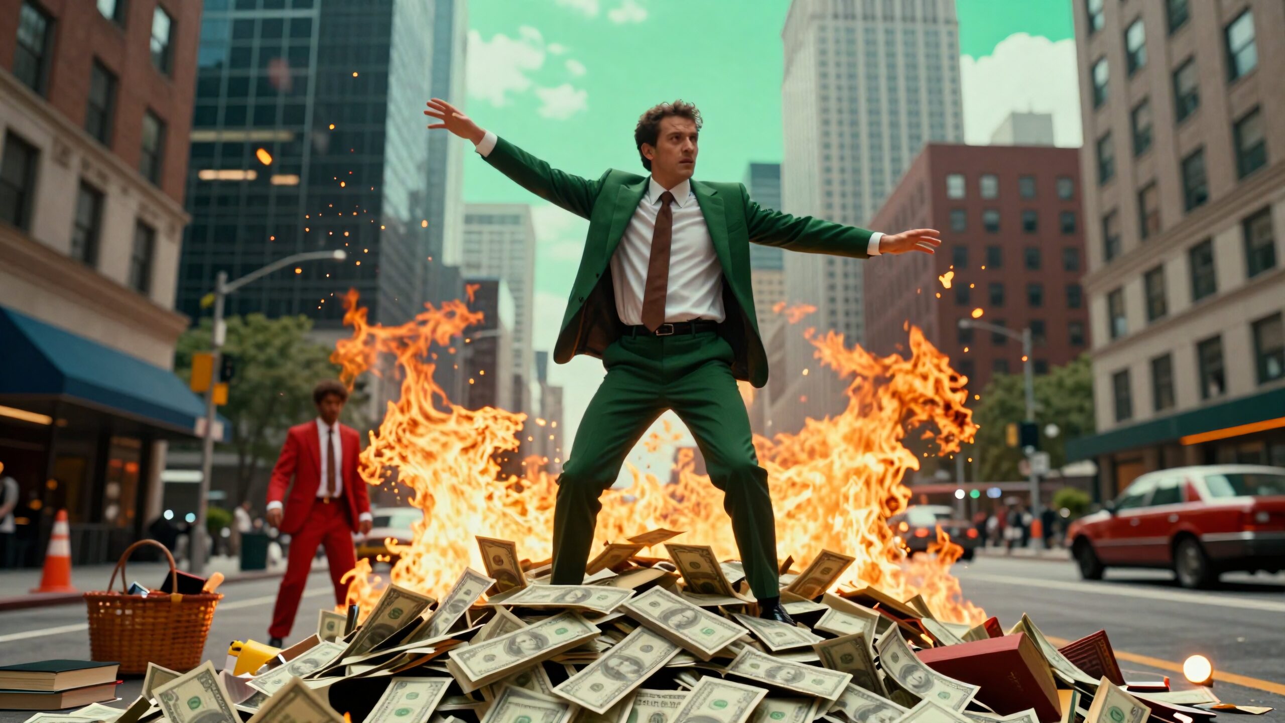 Fiery spectacle on city street