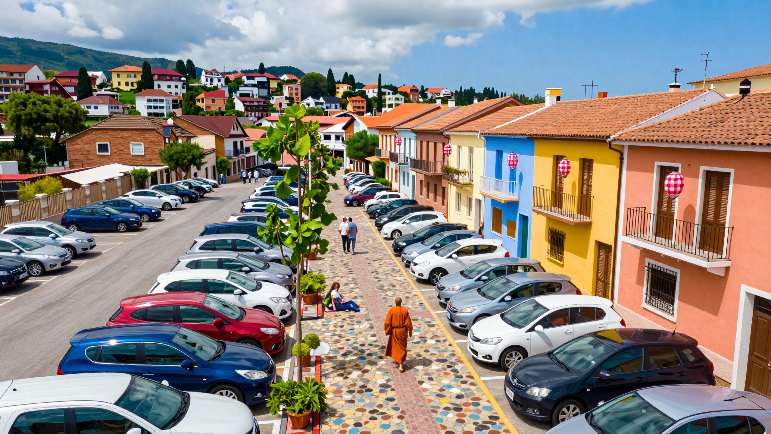 Colorful Houses and Lively Street