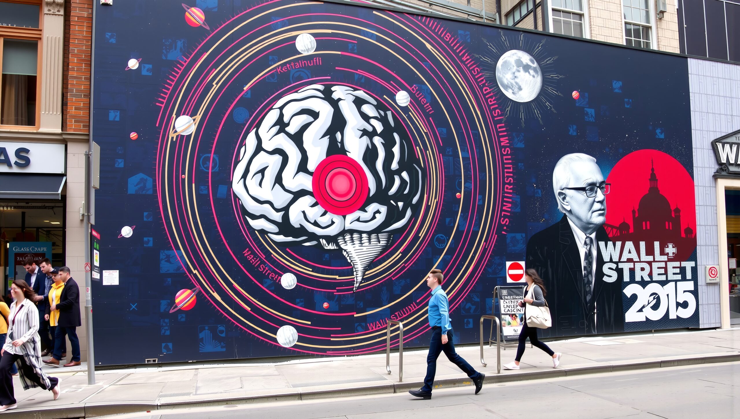 Intricate Urban Mural Wall Street