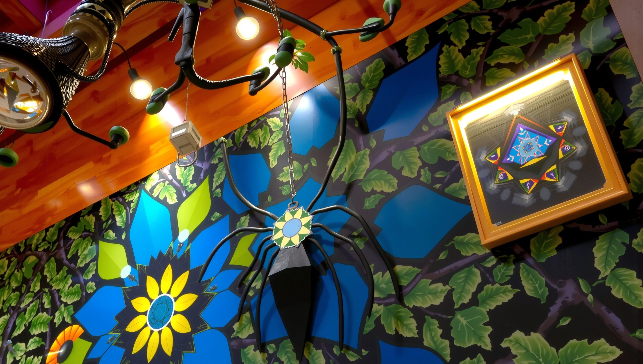 Vibrant Artistic Room with Chandelier