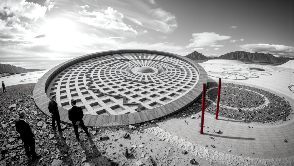Modern Architectural Study Site with Radial Patterns Under Drama