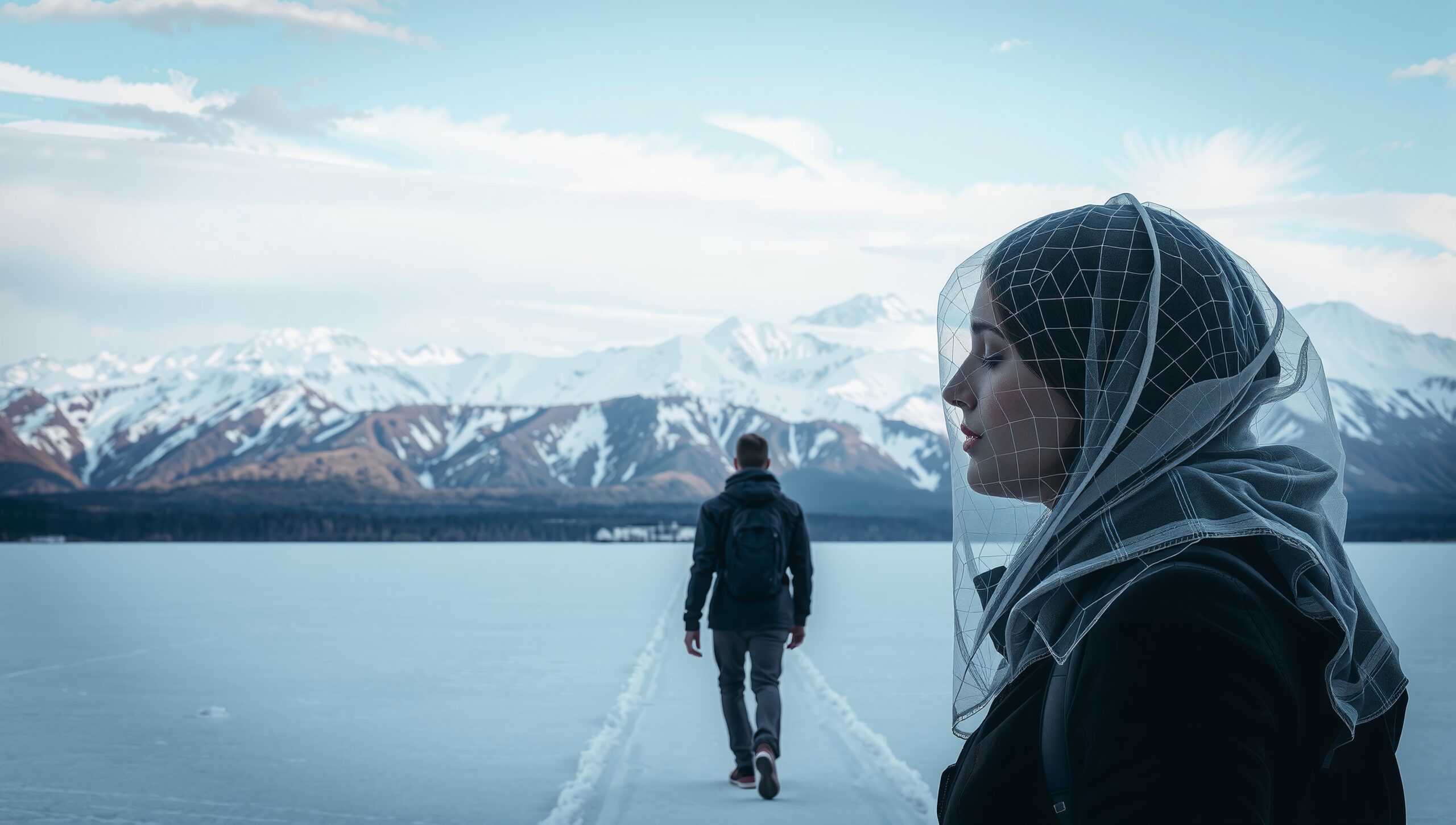 Serenity in frozen mountain landscape