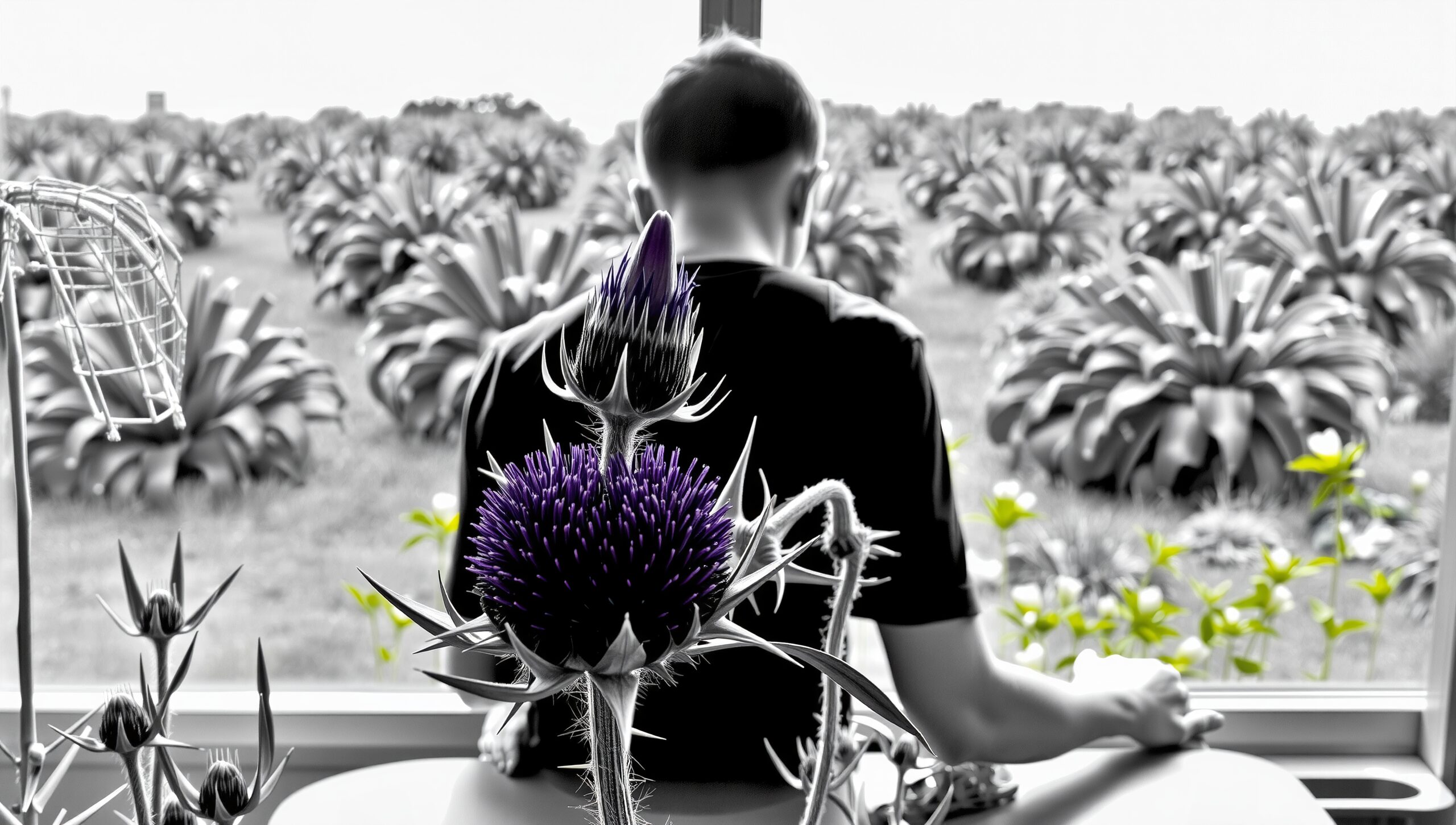 Purple Thistles Through Window