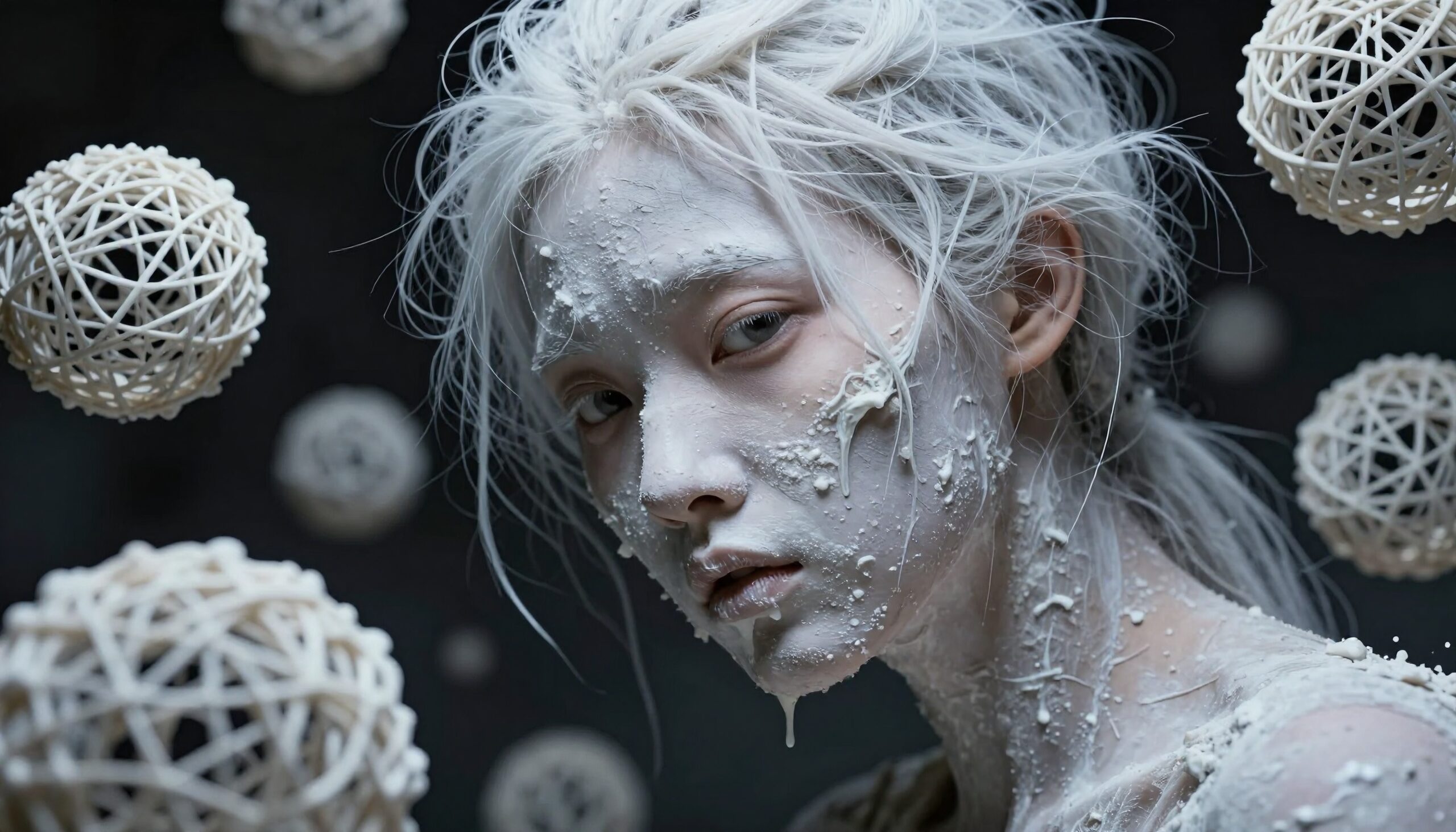 Ethereal Portrait with White Spheres