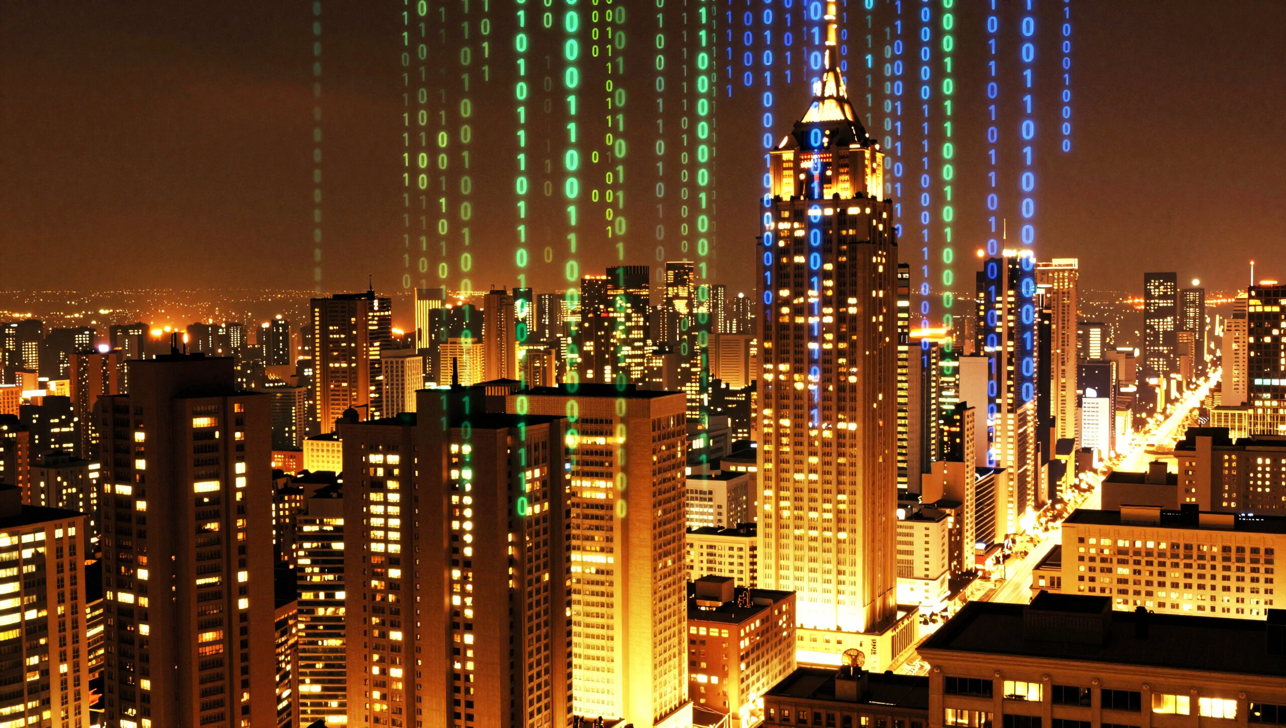 Digital Rain Over City