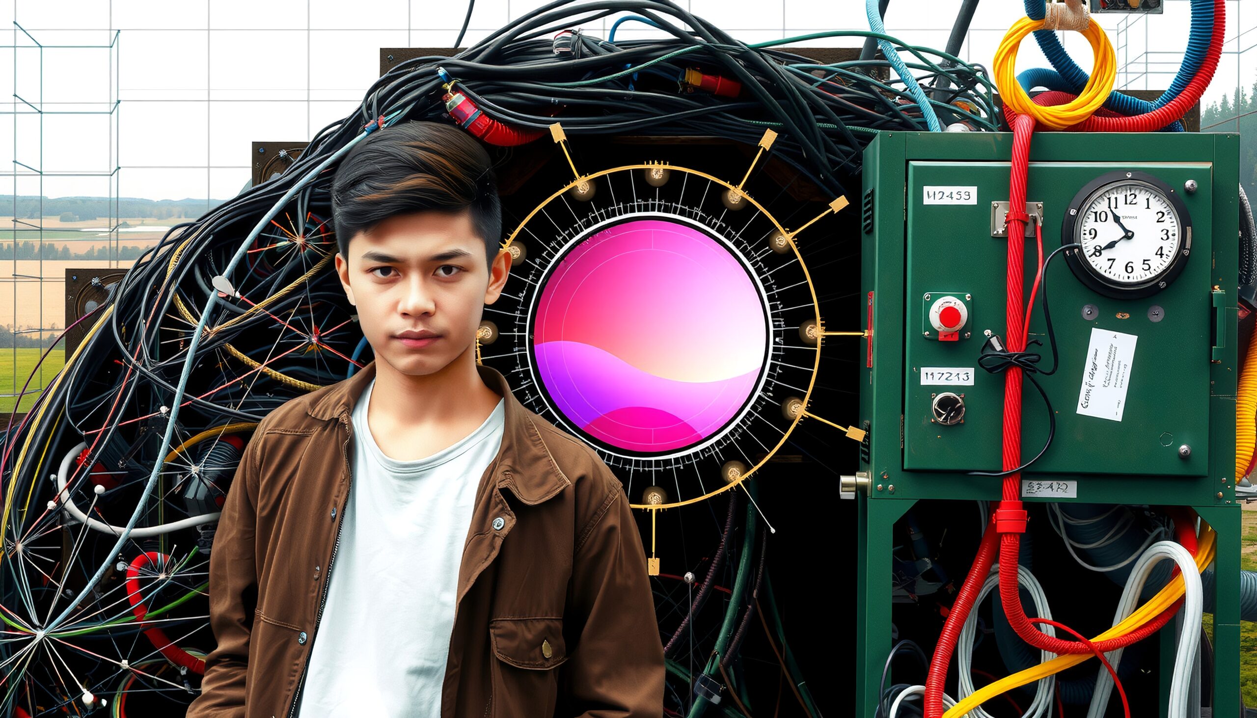 Person with futuristic technology machine