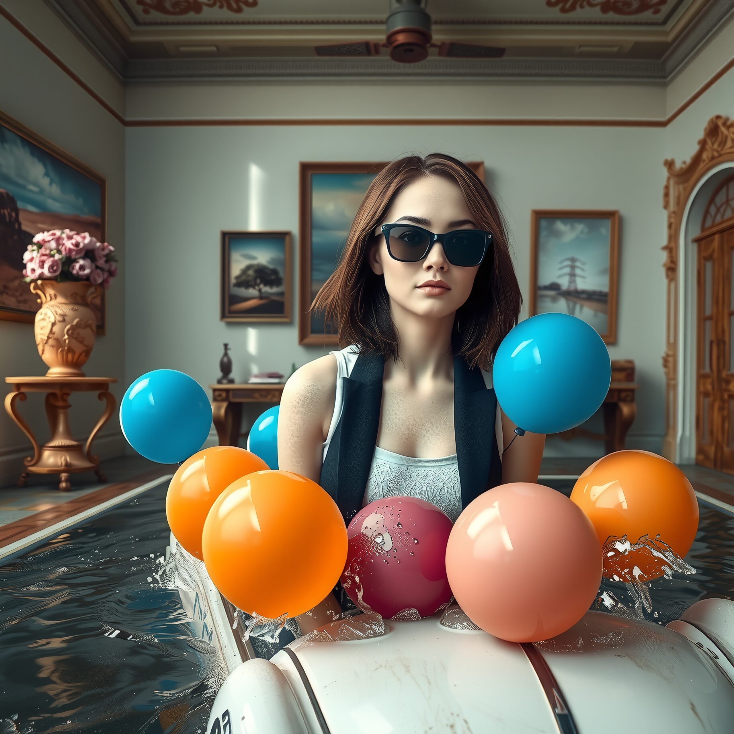 Woman Relaxed Among Colorful Balloons