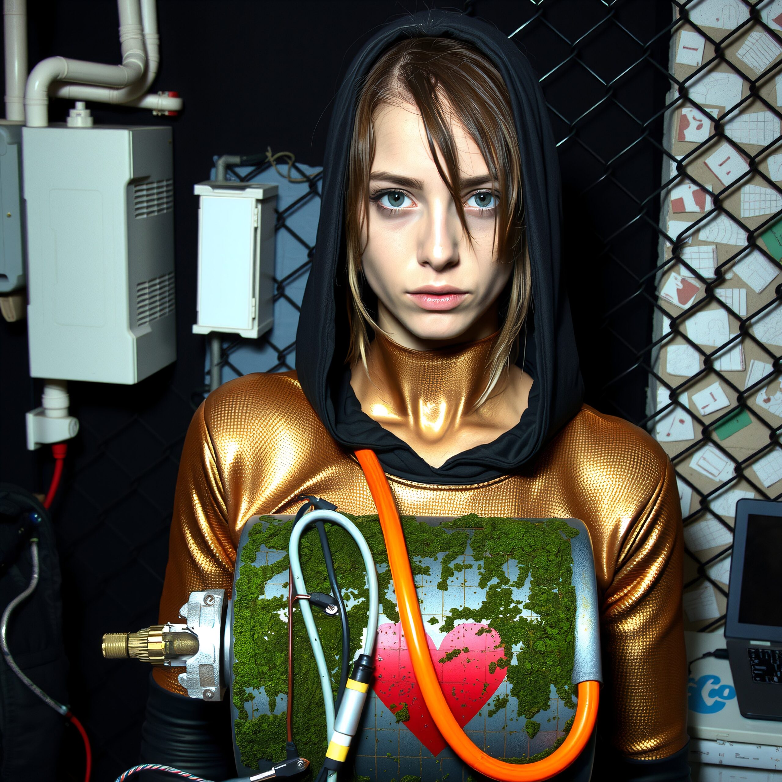 Futuristic Woman in Golden Bodysuit