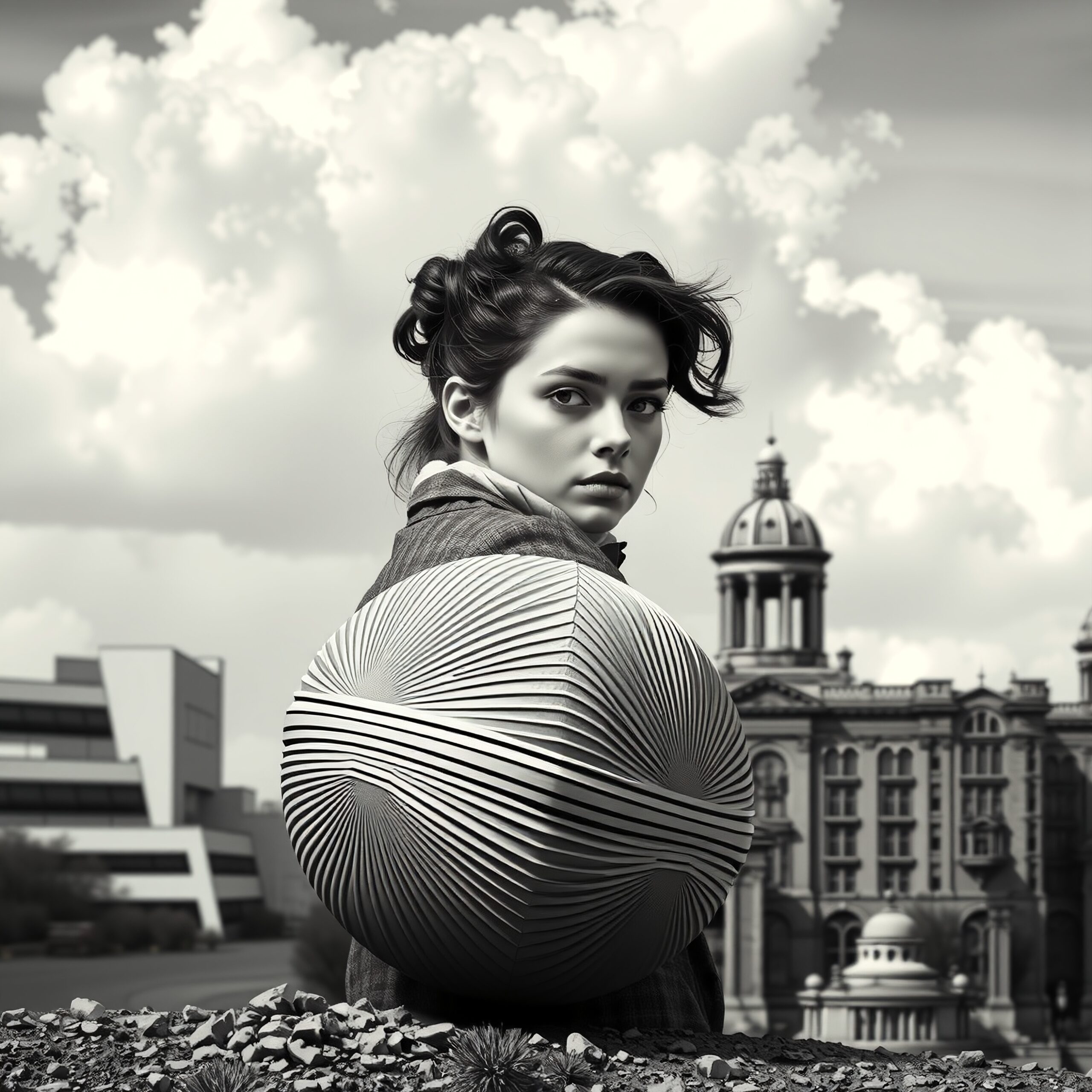 Woman with futuristic textured sphere