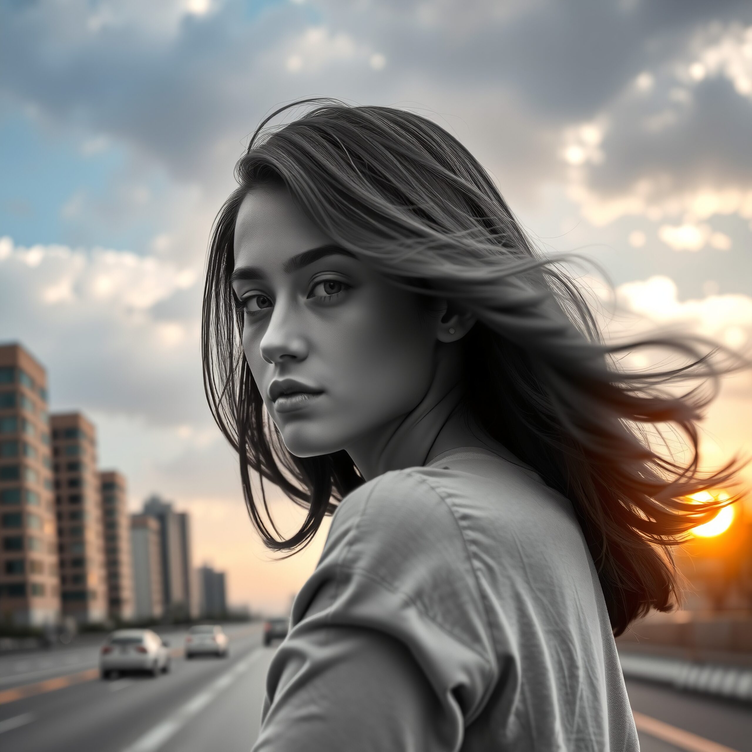 Solitary Reflection on Urban Road