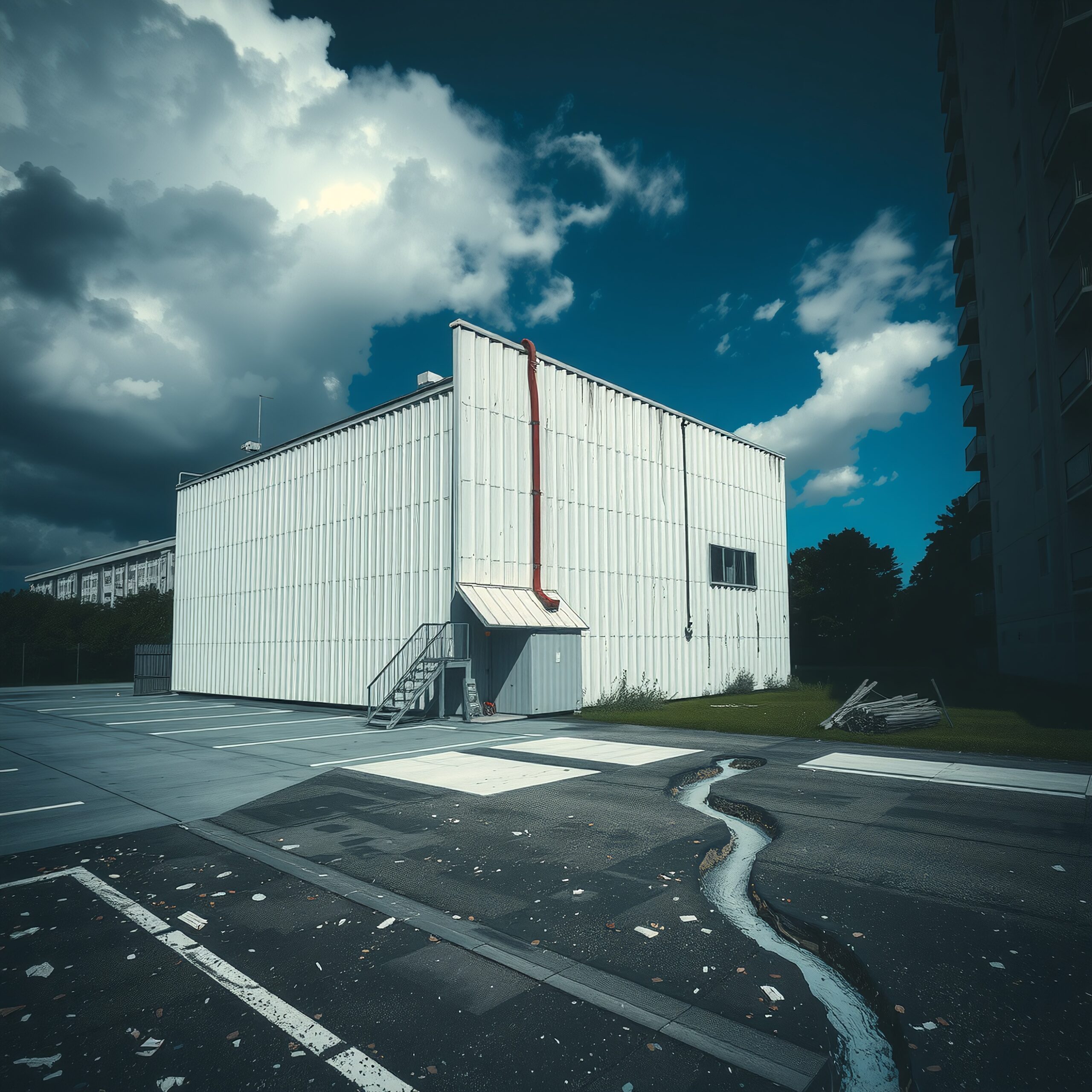 Industrial Building with Dramatic Sky