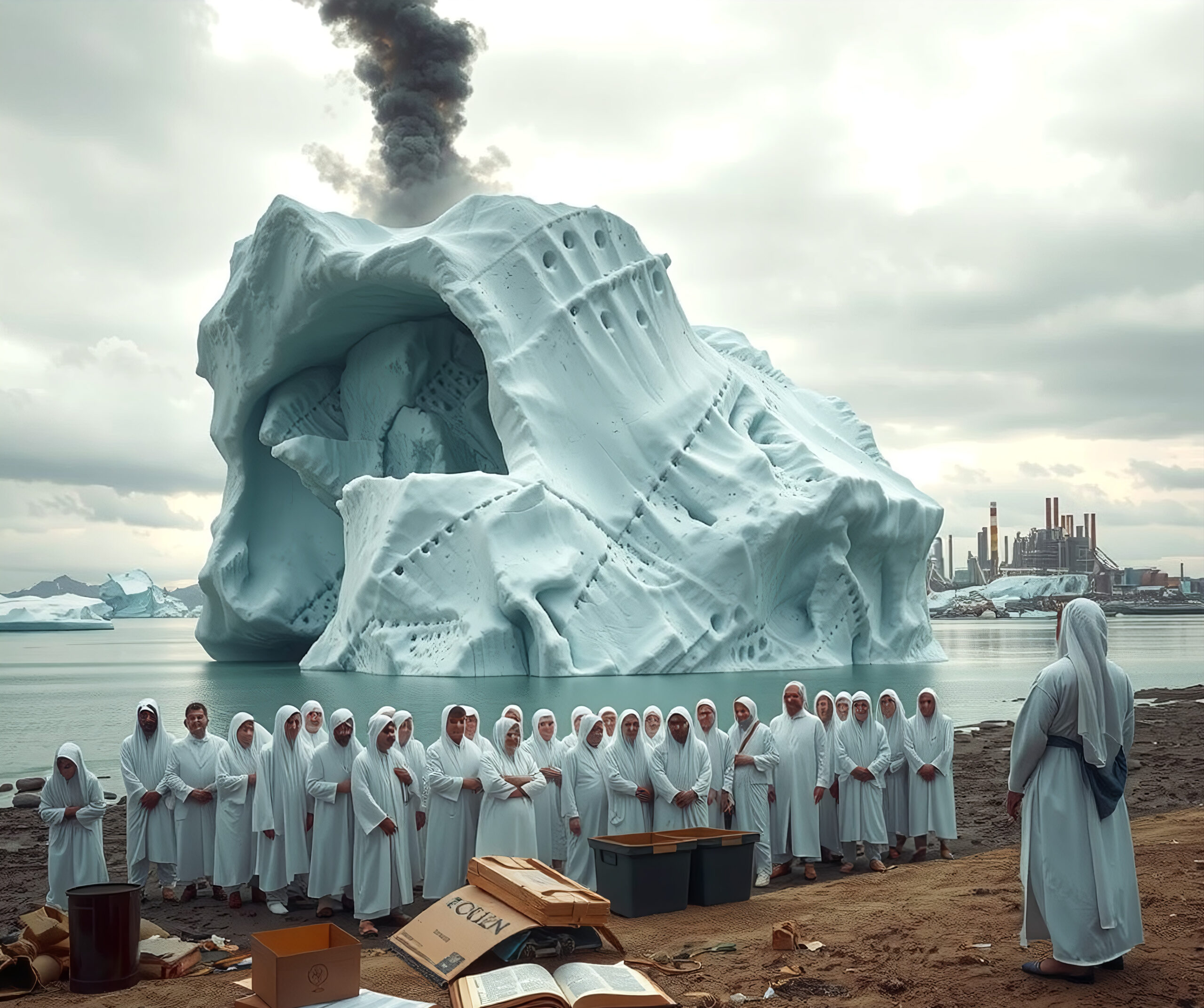 Surreal Gathering by an Iceberg