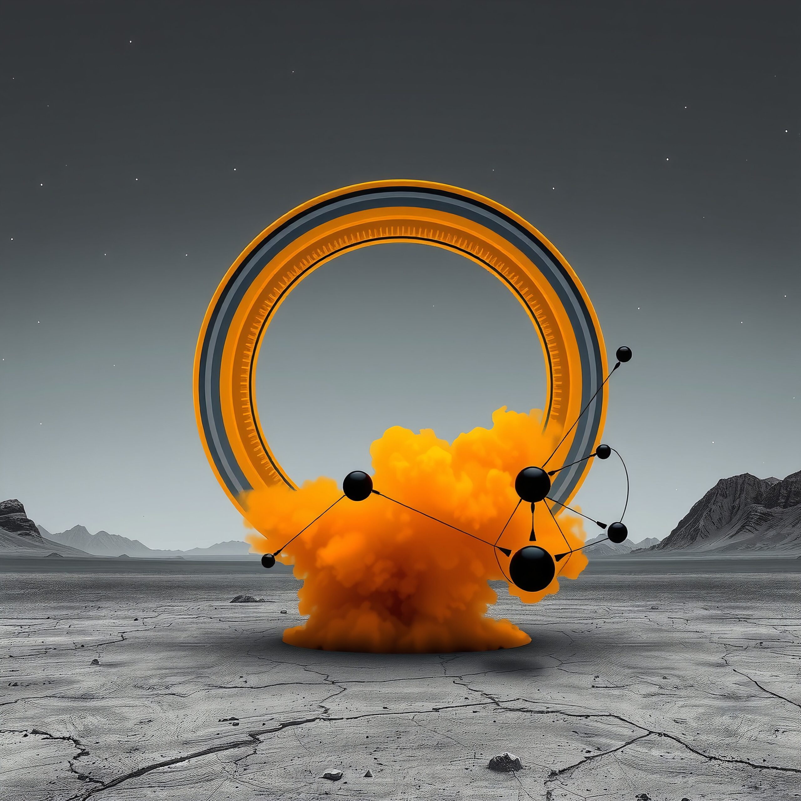 Surreal Technological Landscape with Ring