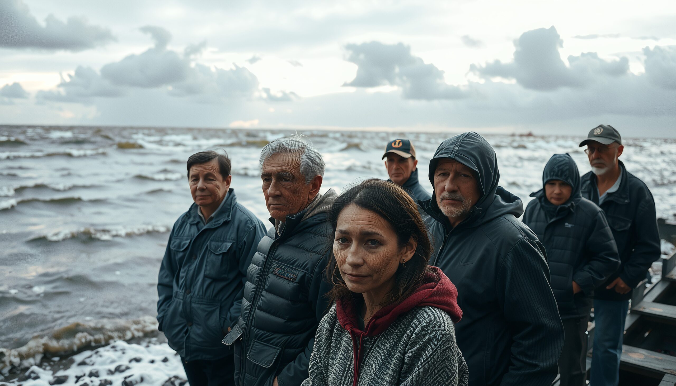 Group by the stormy seaside