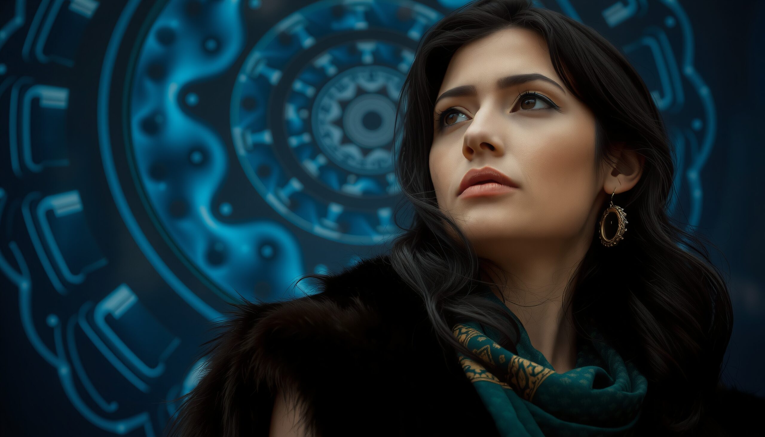 Mystical Woman in Blue Background