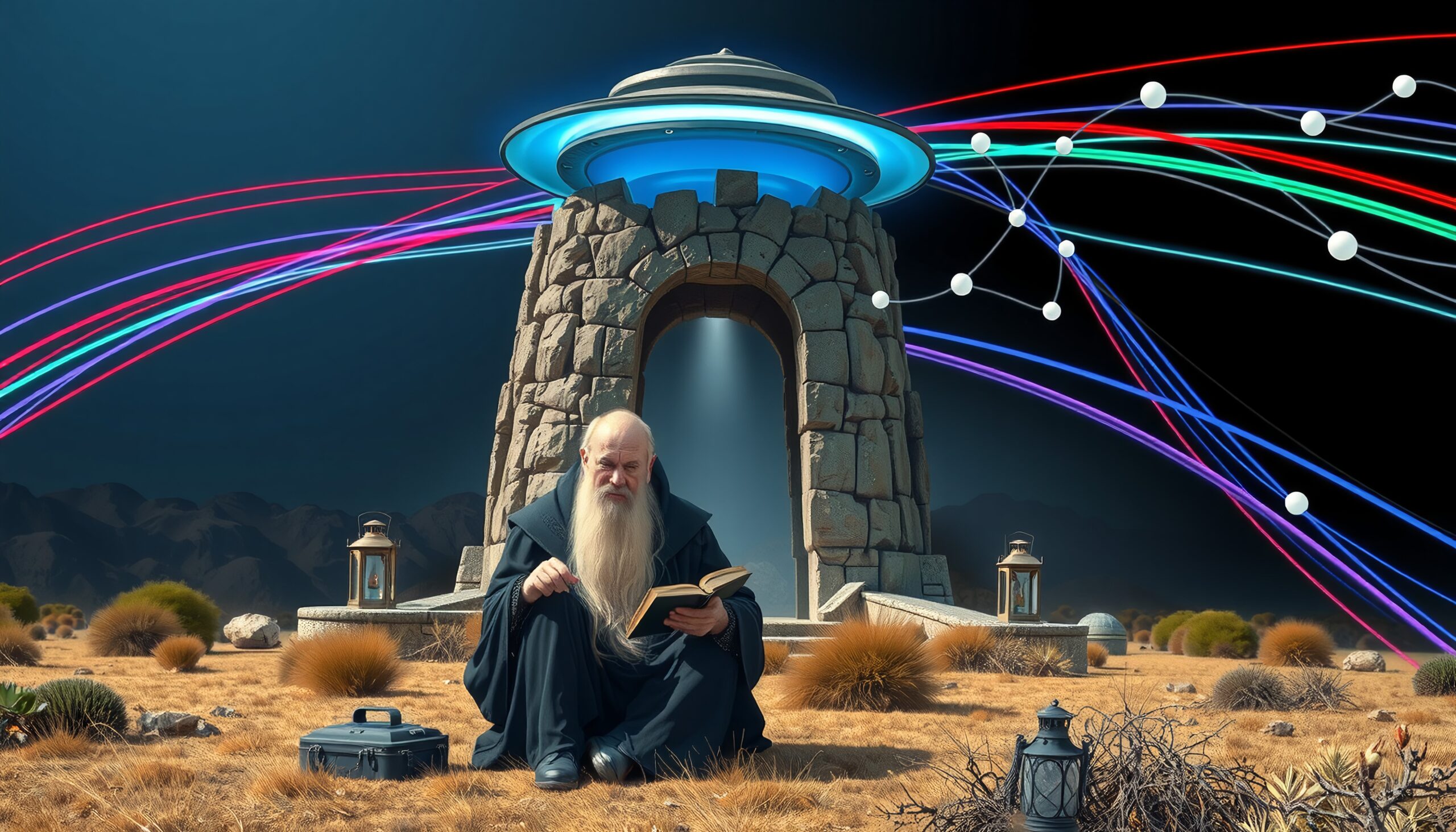 Mysterious Man in Futuristic Landscape