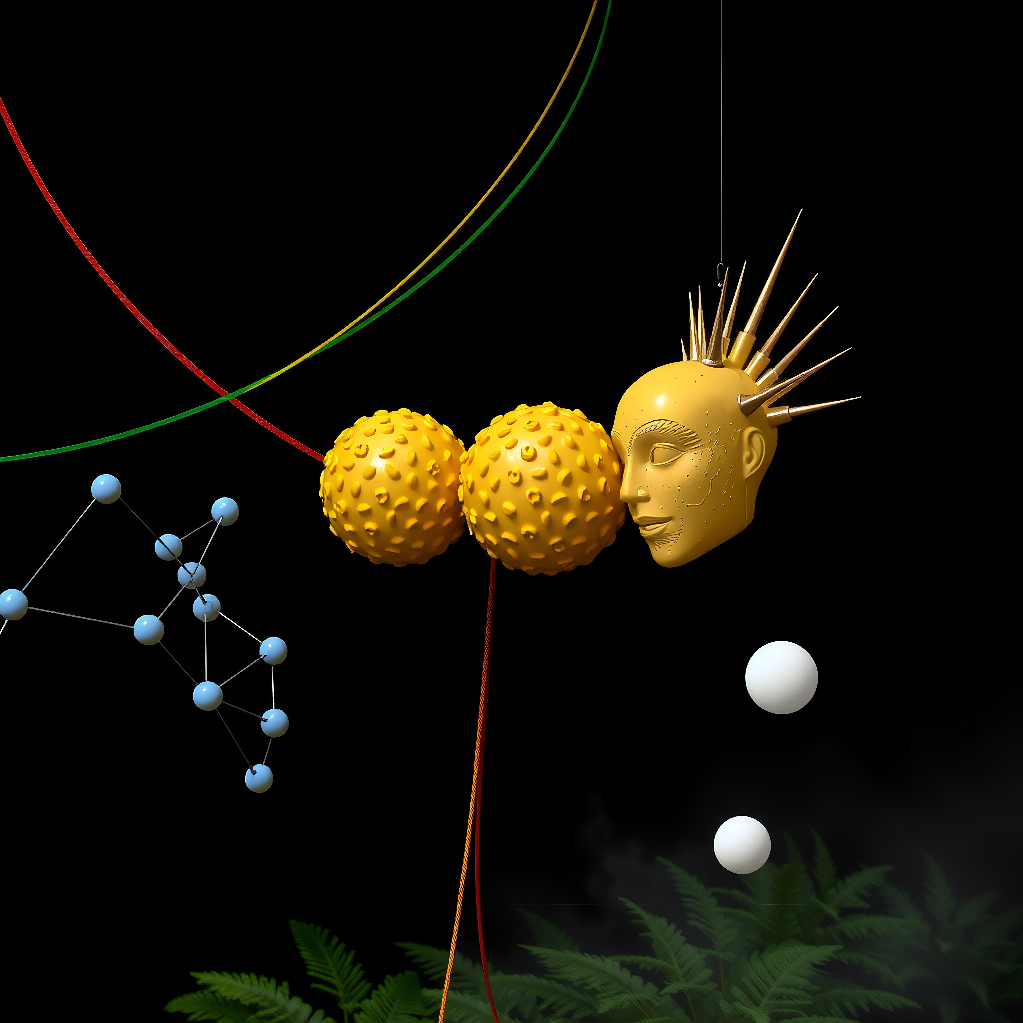 Yellow Mask, Geometric Spheres, Molecular Structure