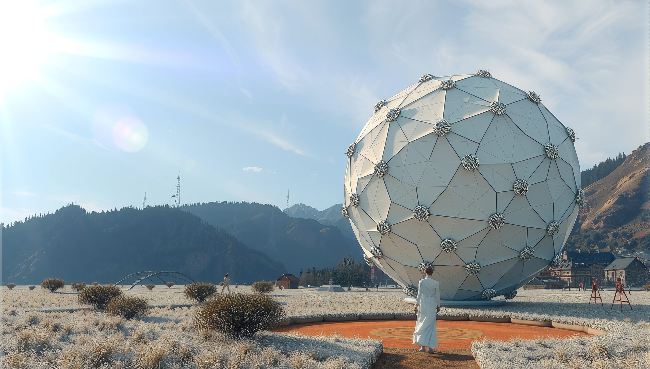 Futuristic Sphere in Mountain Landscape
