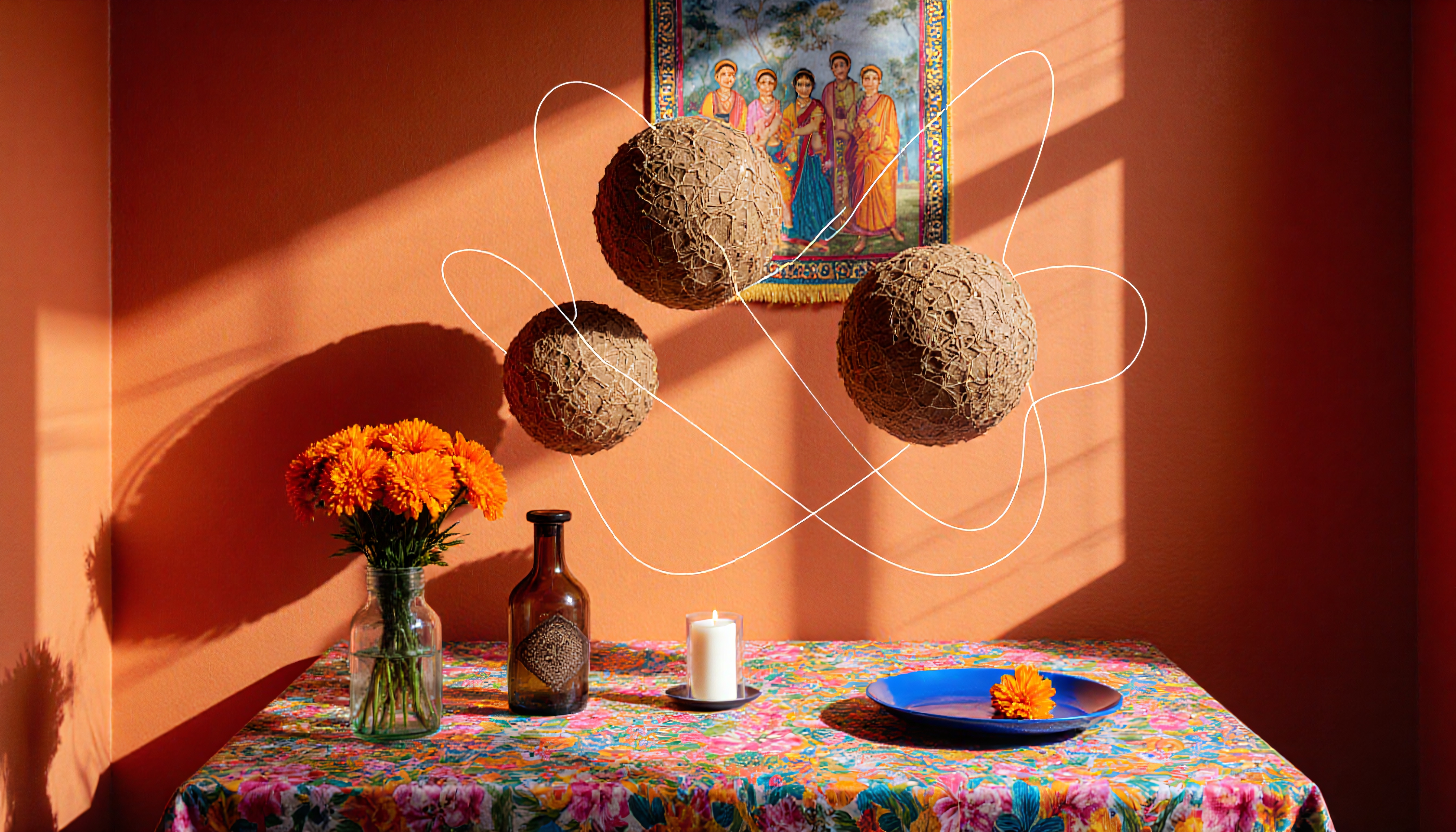 Floating Spheres in Sunlit Room