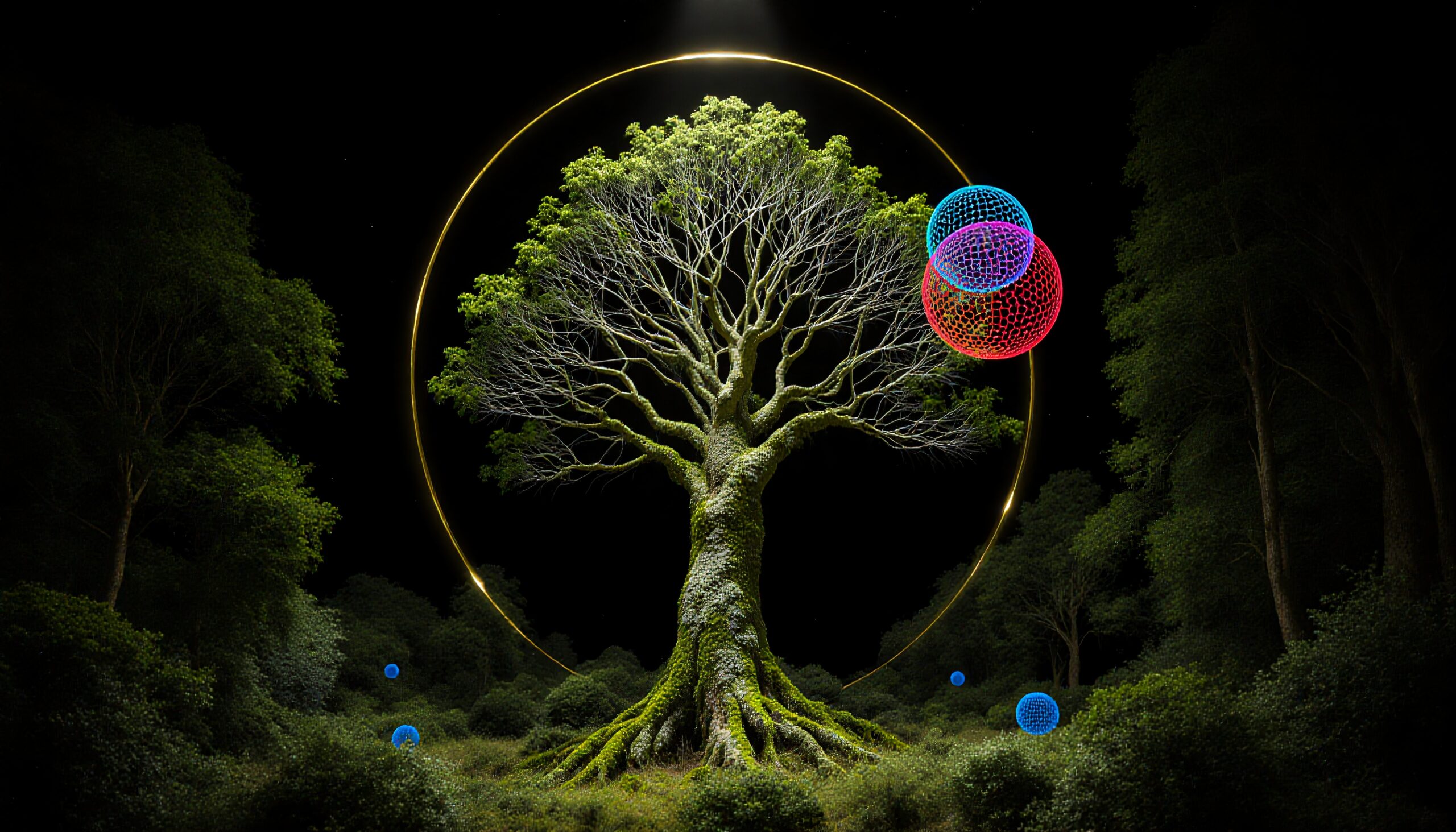 Mystical Tree with Floating Spheres