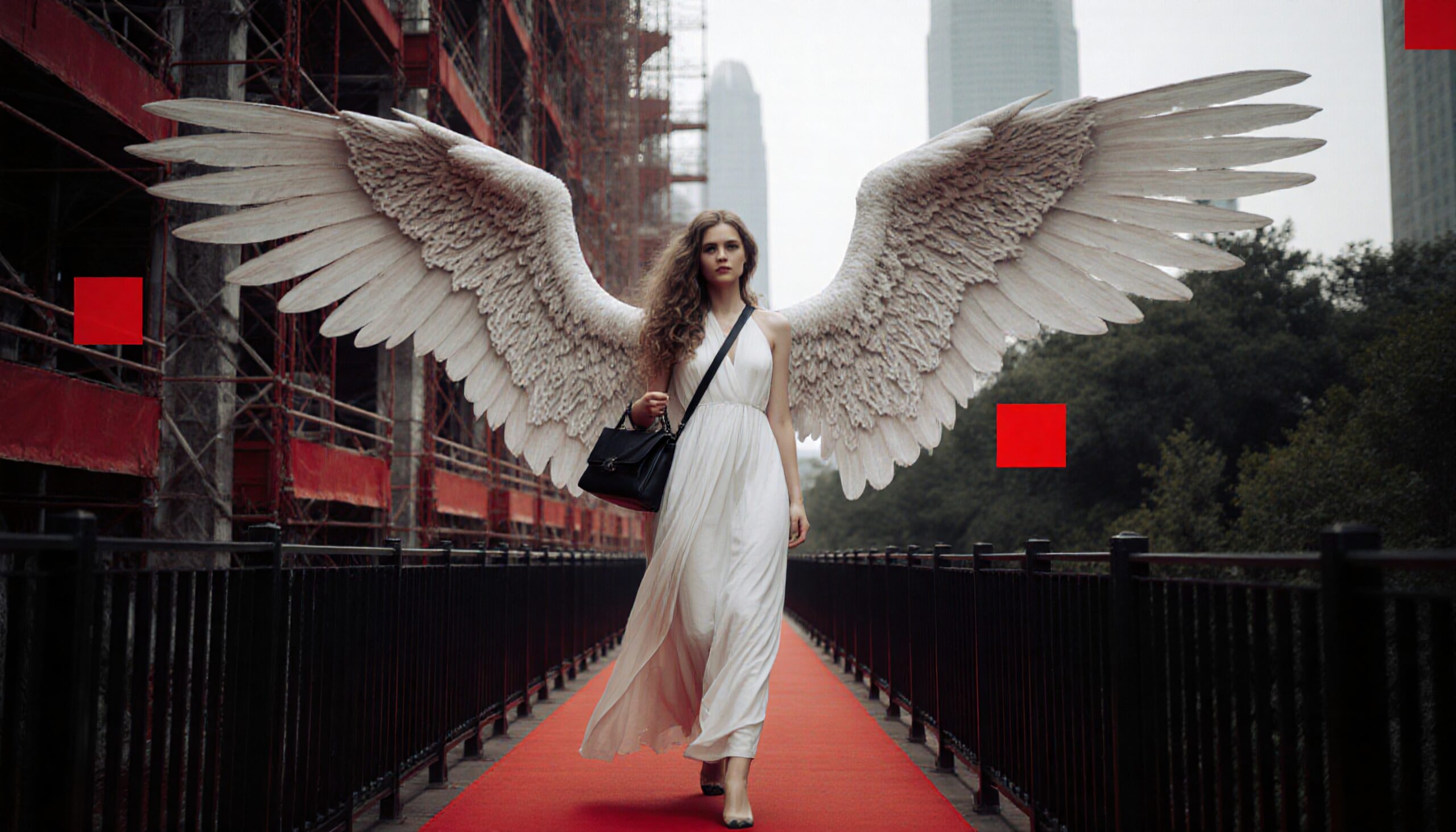 Angel Walks Through Urban Landscape